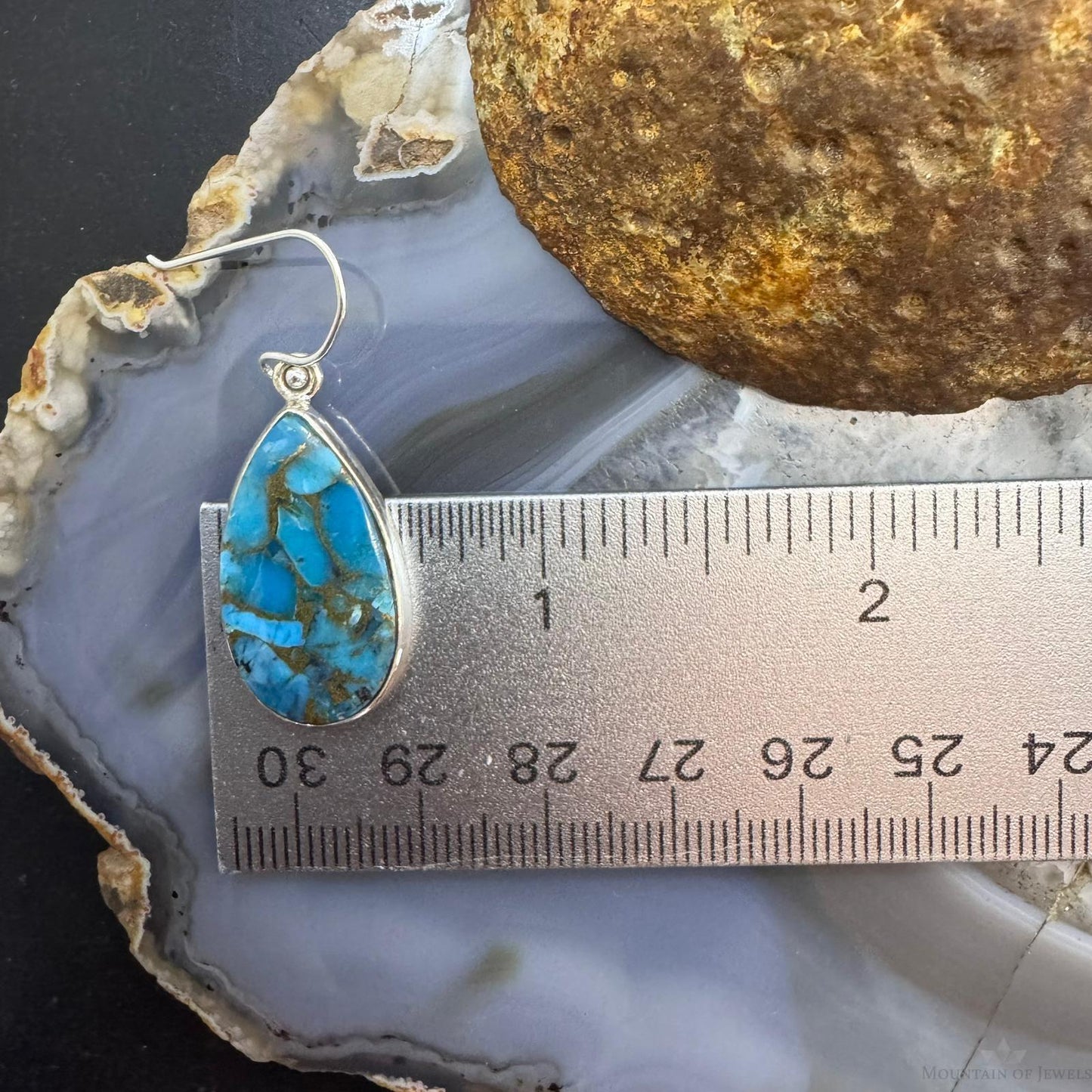Sterling Silver Southwestern Style Teardrop Cooper Turquoise Dangle Earrings For Women