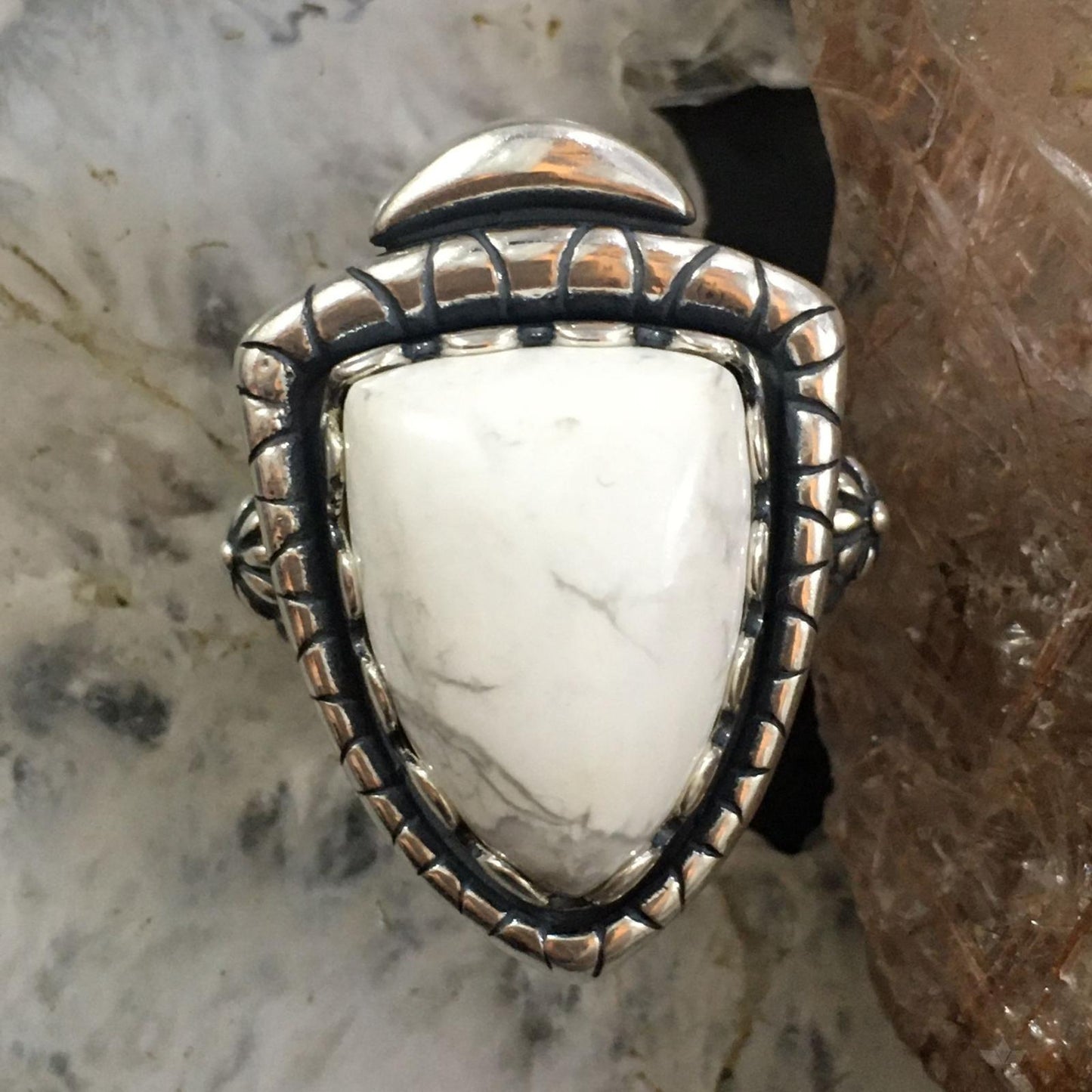 Carolyn Pollack Southwestern Style Sterling Silver Shield Howlite Ring For Women