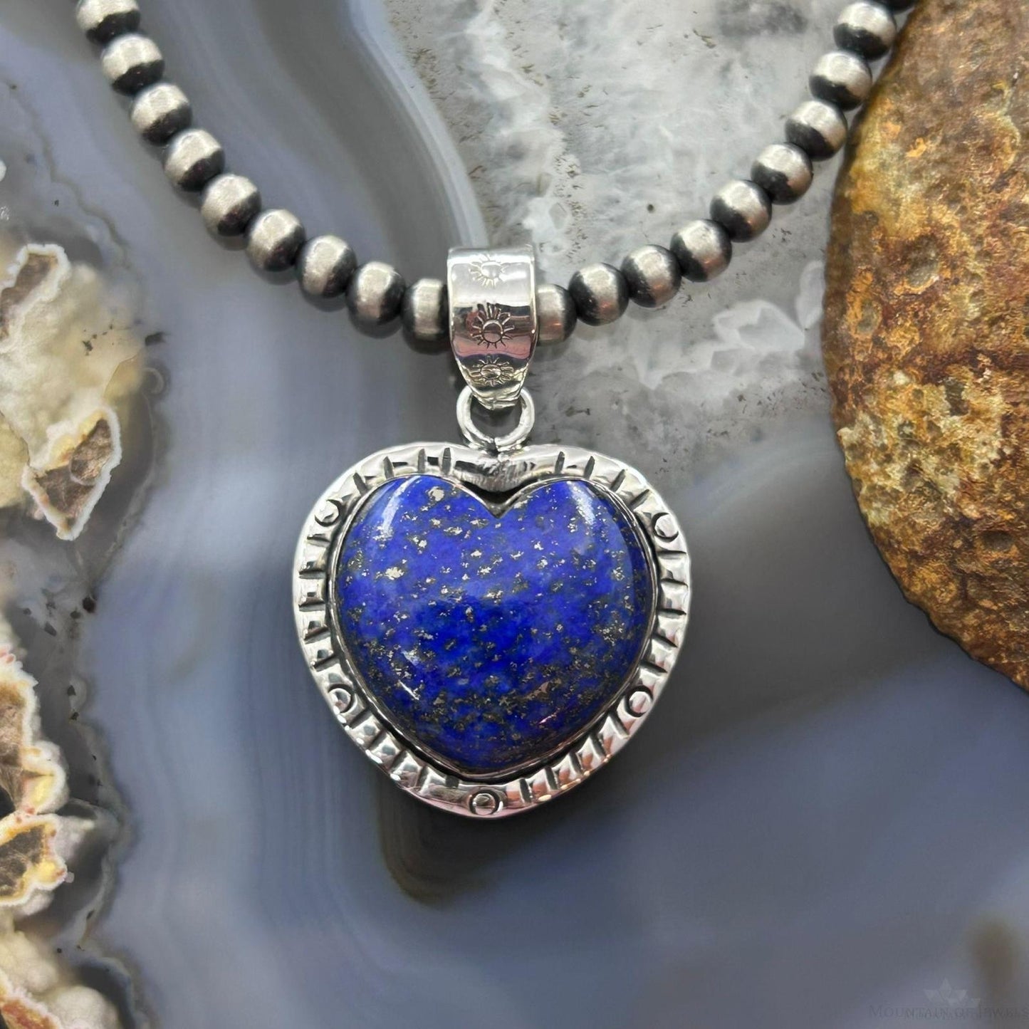 Sterling Silver Southwestern Style Lapis Lazuli Heart Pendant For Women