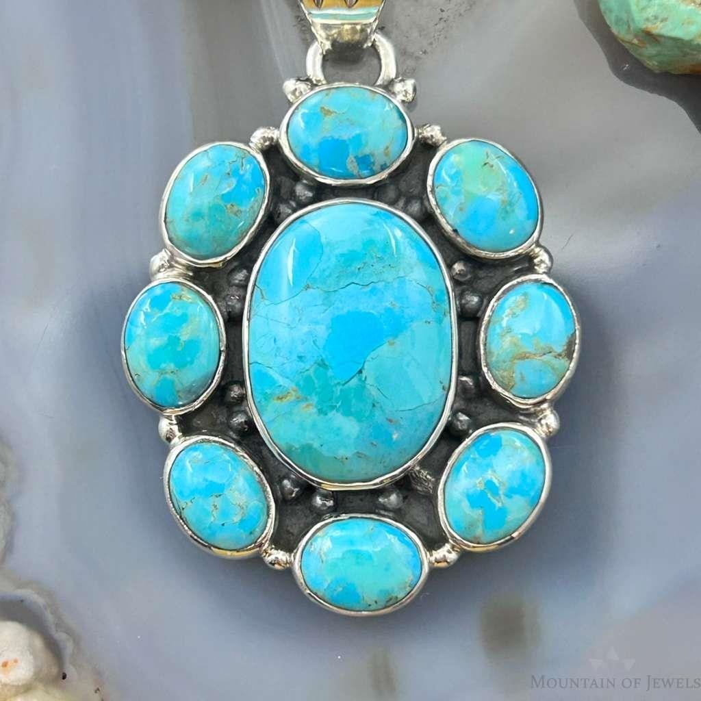 Sterling Silver Southwestern Style Mohave Turquoise Cluster Pendant For Women #1