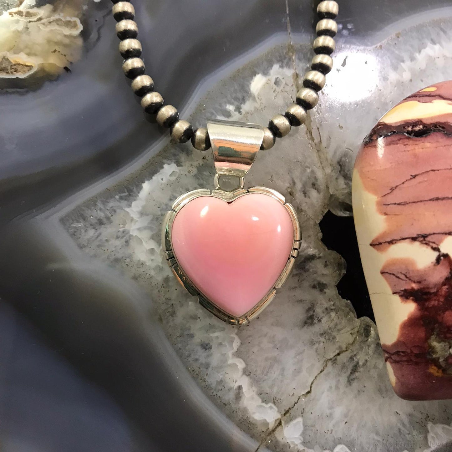 Samson Edsitty Native American Sterling Silver Pink Conch Heart Pendant For Women