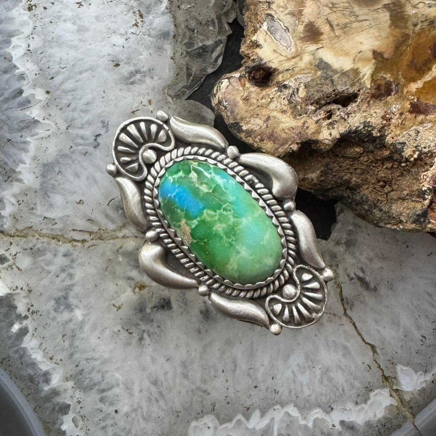 Sterling Silver Southwestern Style Oval Sonora Gold Turquoise Adjustable Ring For Women