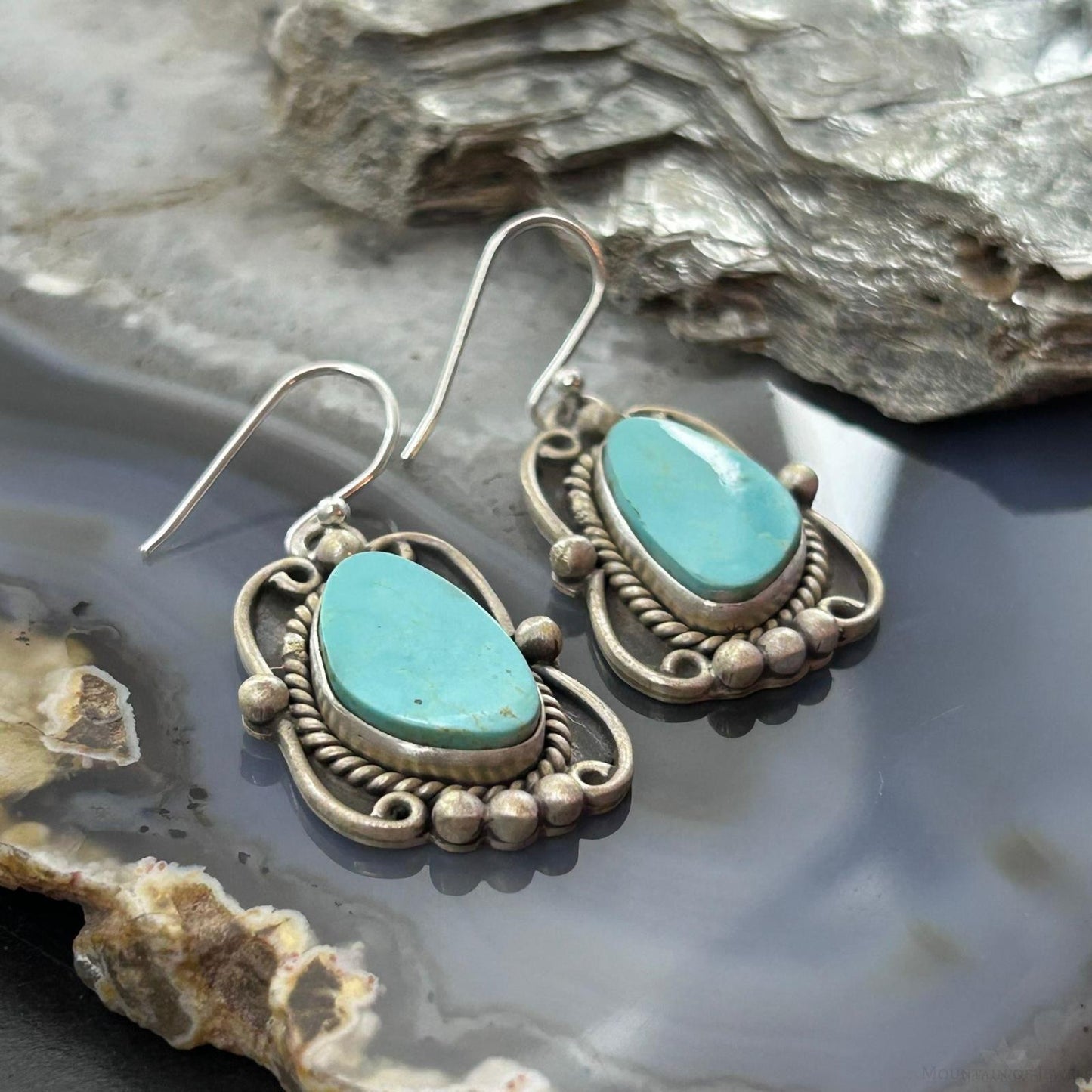 Sterling Silver Southwestern Style Turquoise Decorated Dangle Earrings For Women #2