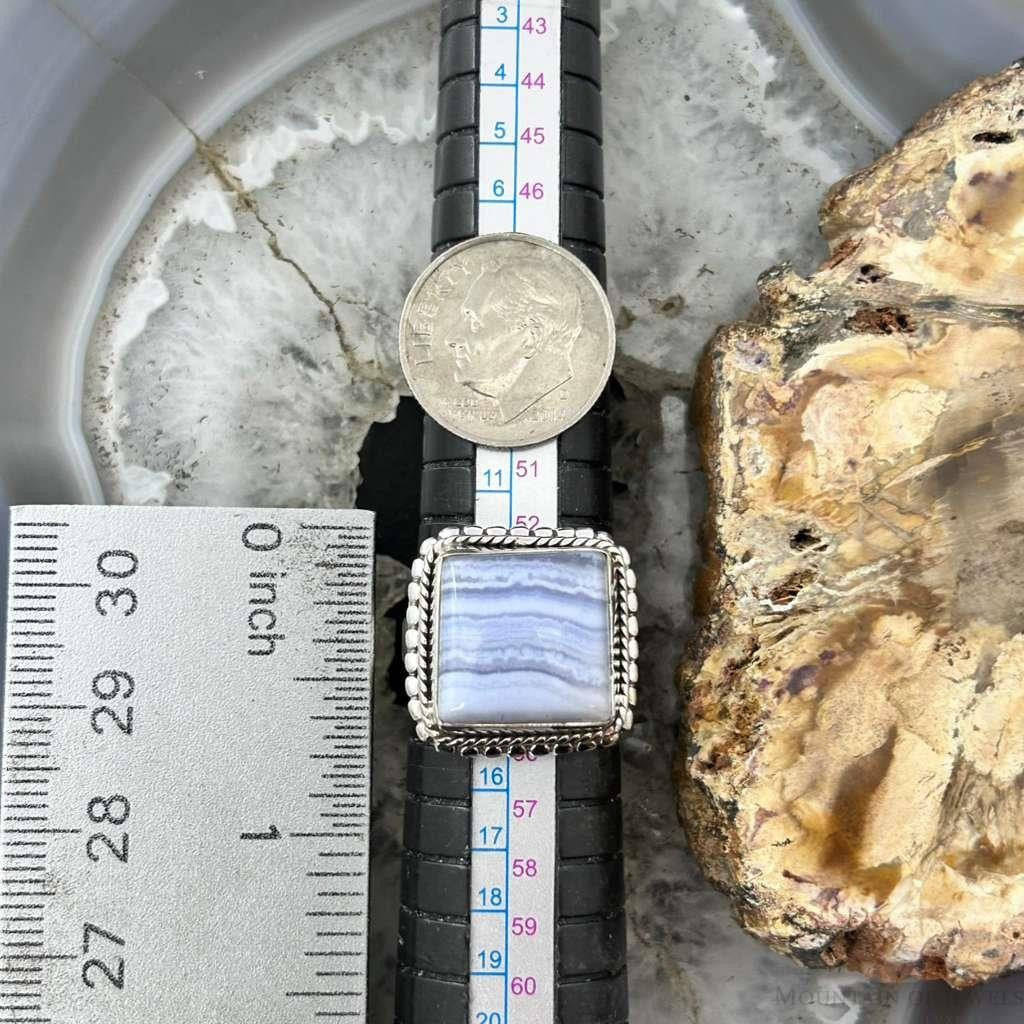 Sterling Silver Southwestern Style Square Blue Lace Agate Ring Size 7 For Women