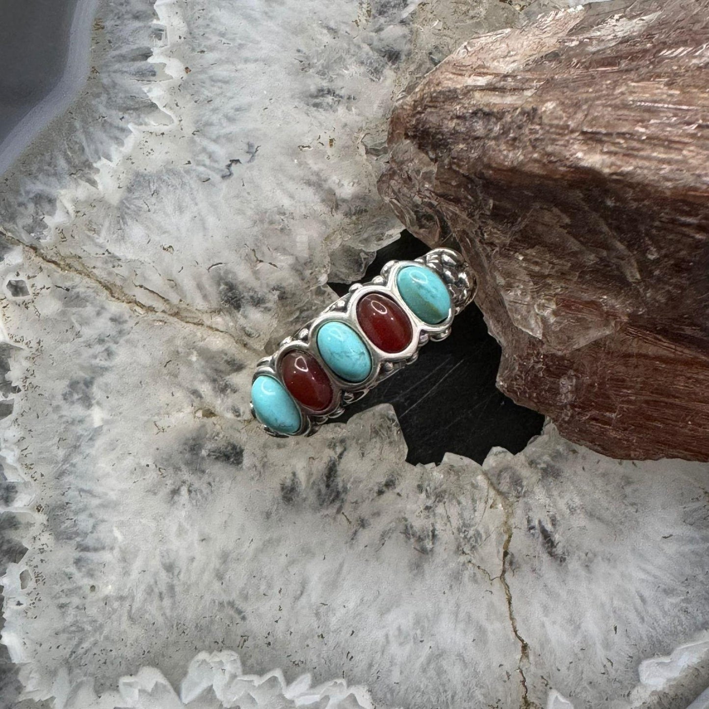 Carolyn Pollack Sterling Silver Turquoise & Carnelian Ring For Women Size Variety