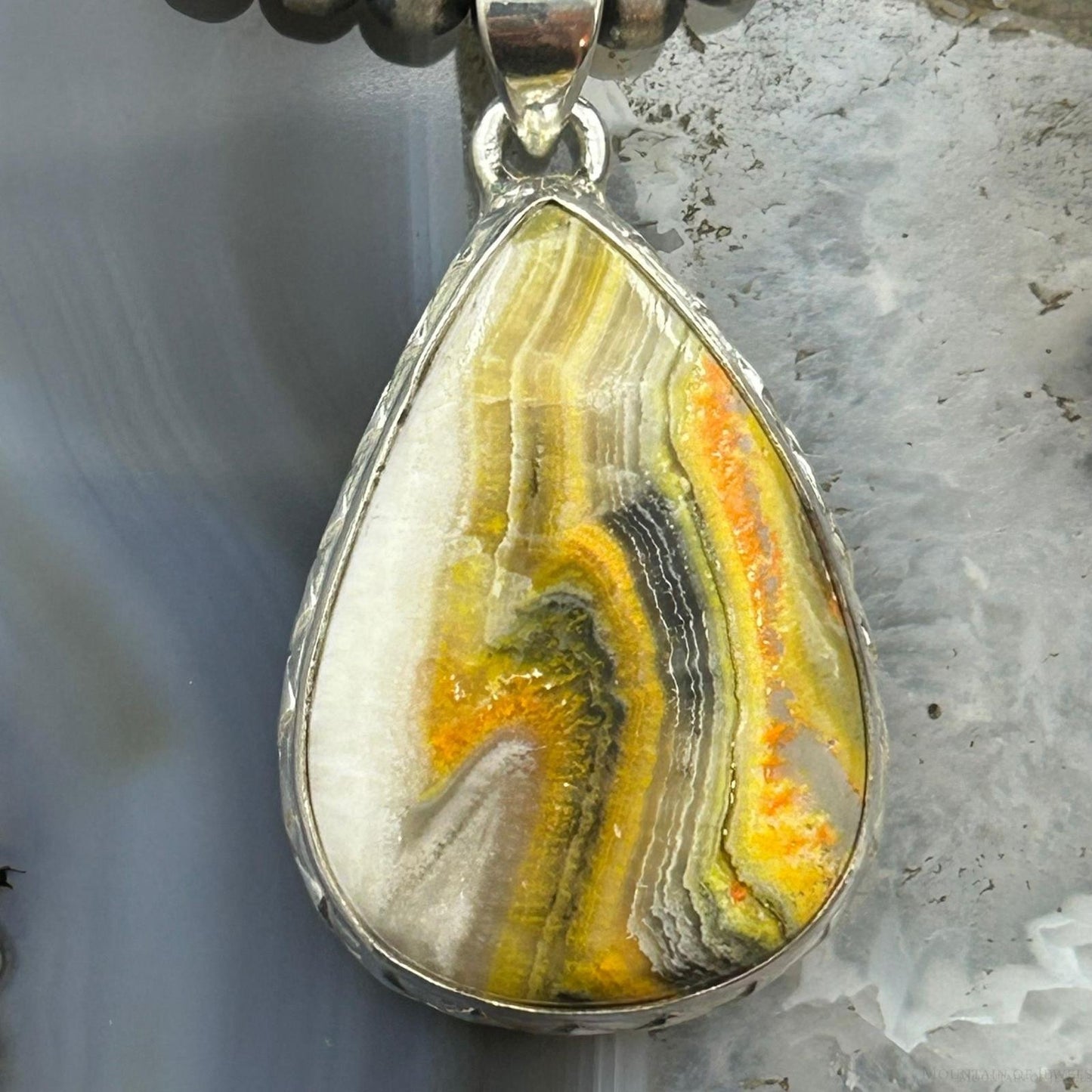 Sterling Silver Southwestern Style Teardrop Bumblebee Jasper Pendant For Women