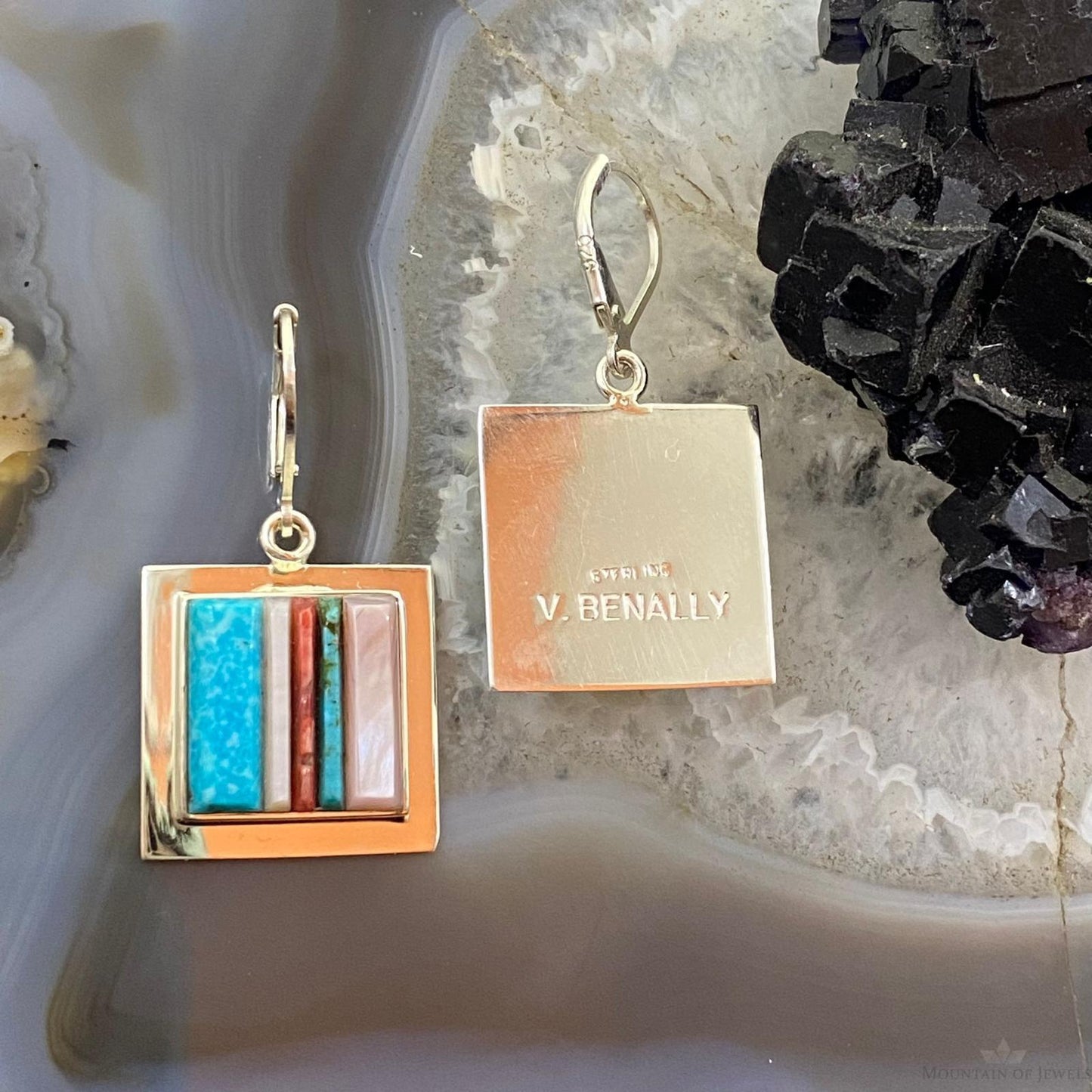 Veronica Benally Native American Silver Multi Stone Cobblestone Dangle Earrings