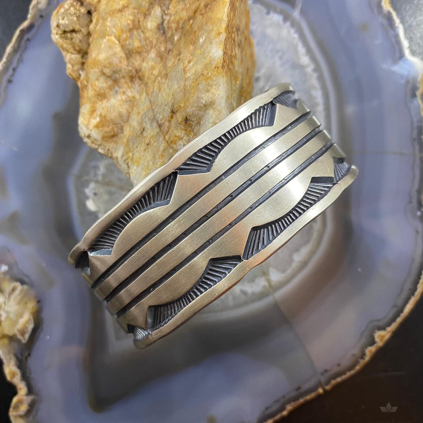Jerrold Tahe Native American Sterling Heavy Gauge Engraved Bracelet For Men