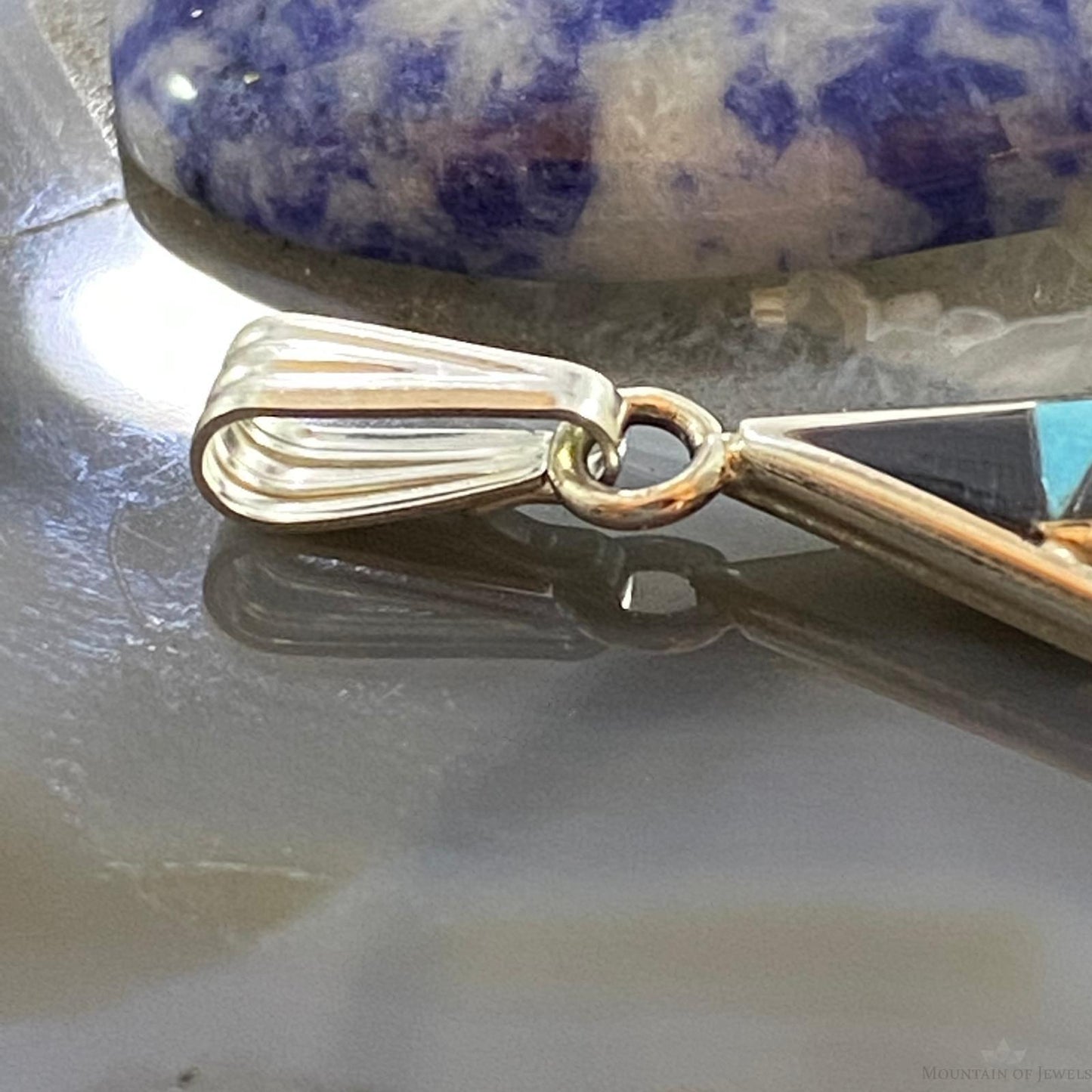 Sheryl Edaakie Zuni Sterling Silver Multistone Inlay Teardrop Pendant #1