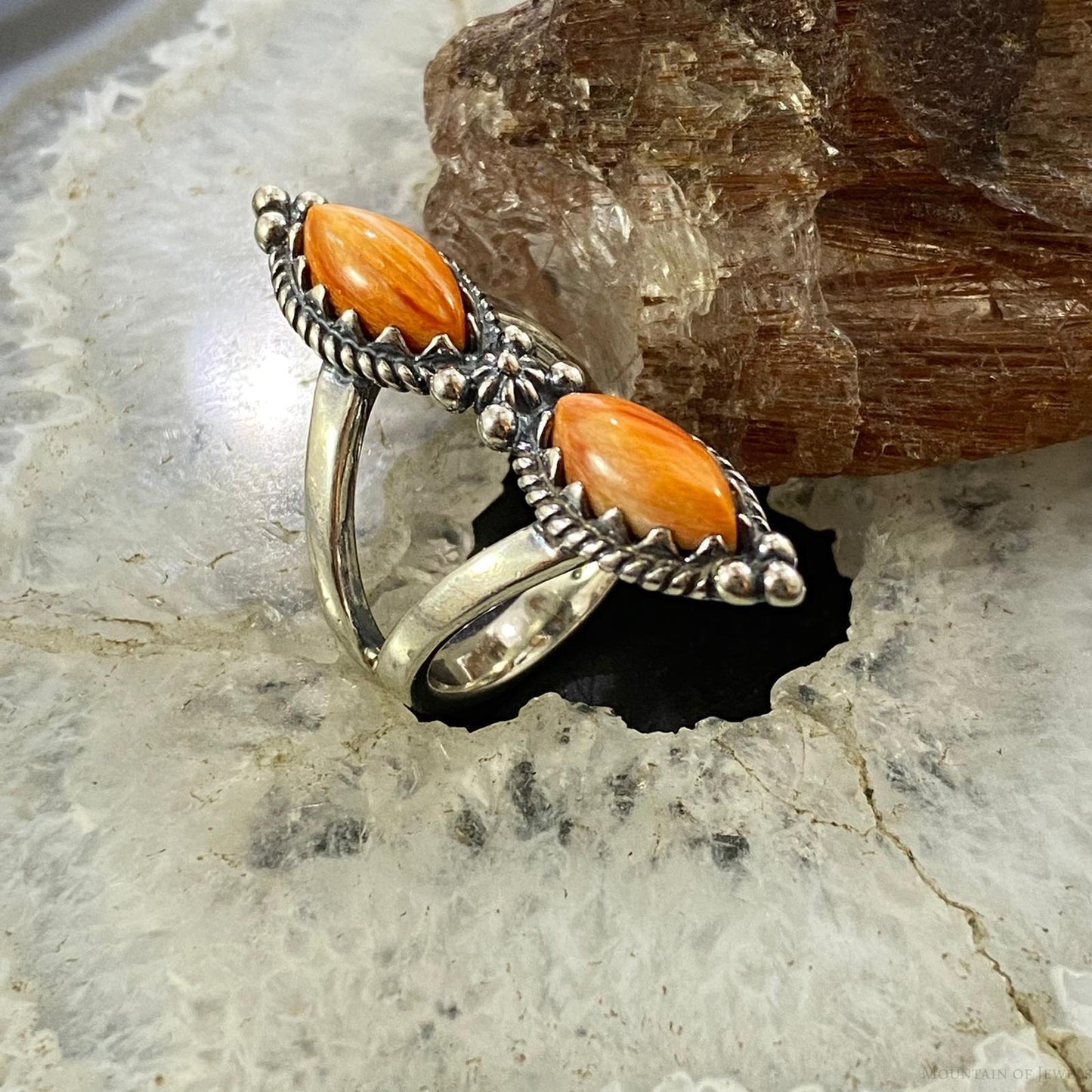 Carolyn Pollack Sterling 2 Marquise Spiny Oyster Decorated Ring Sizes 5.25 and 6 For Women