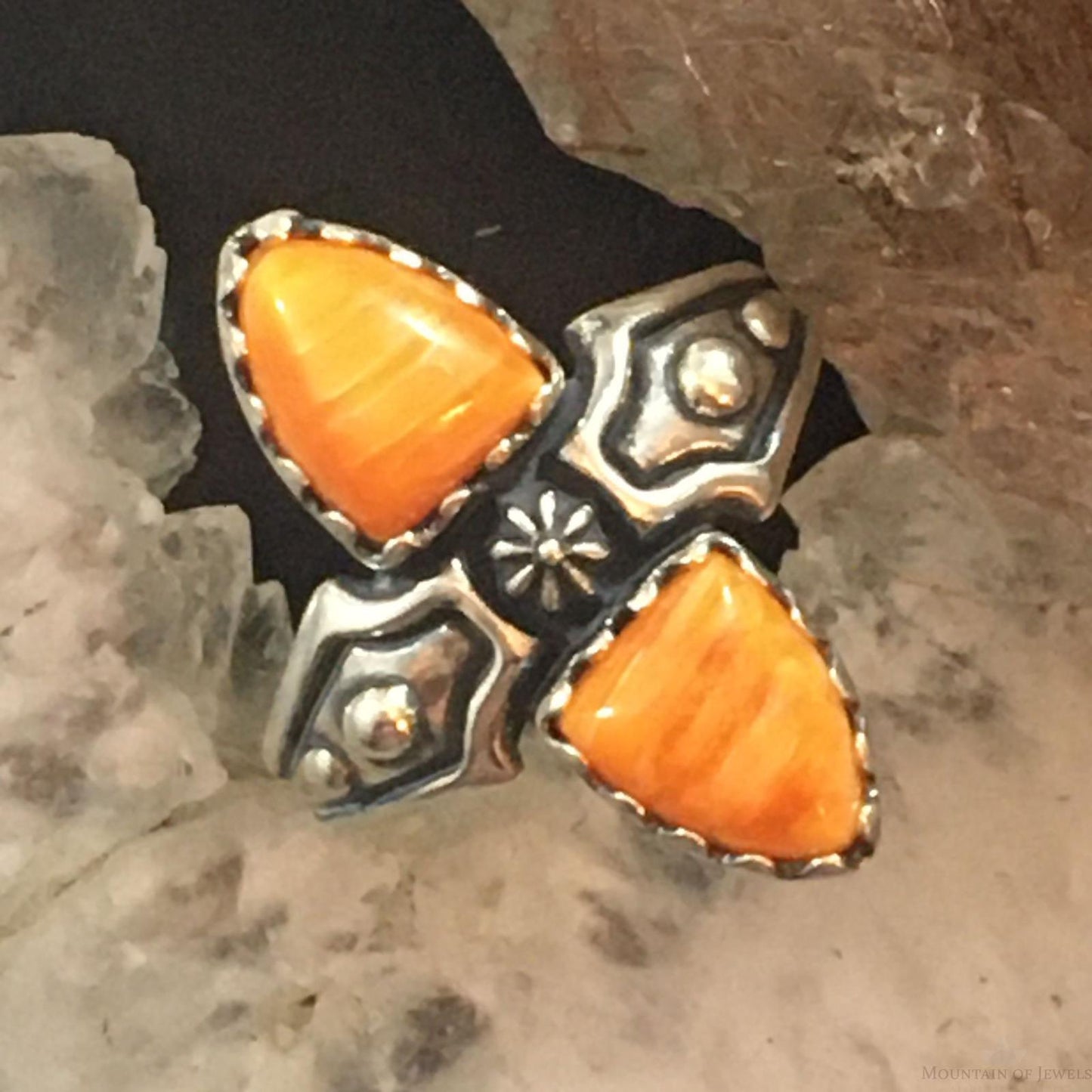 Carolyn Pollack Southwestern Style Sterling Silver Orange Spiny Oyster Ring For Women