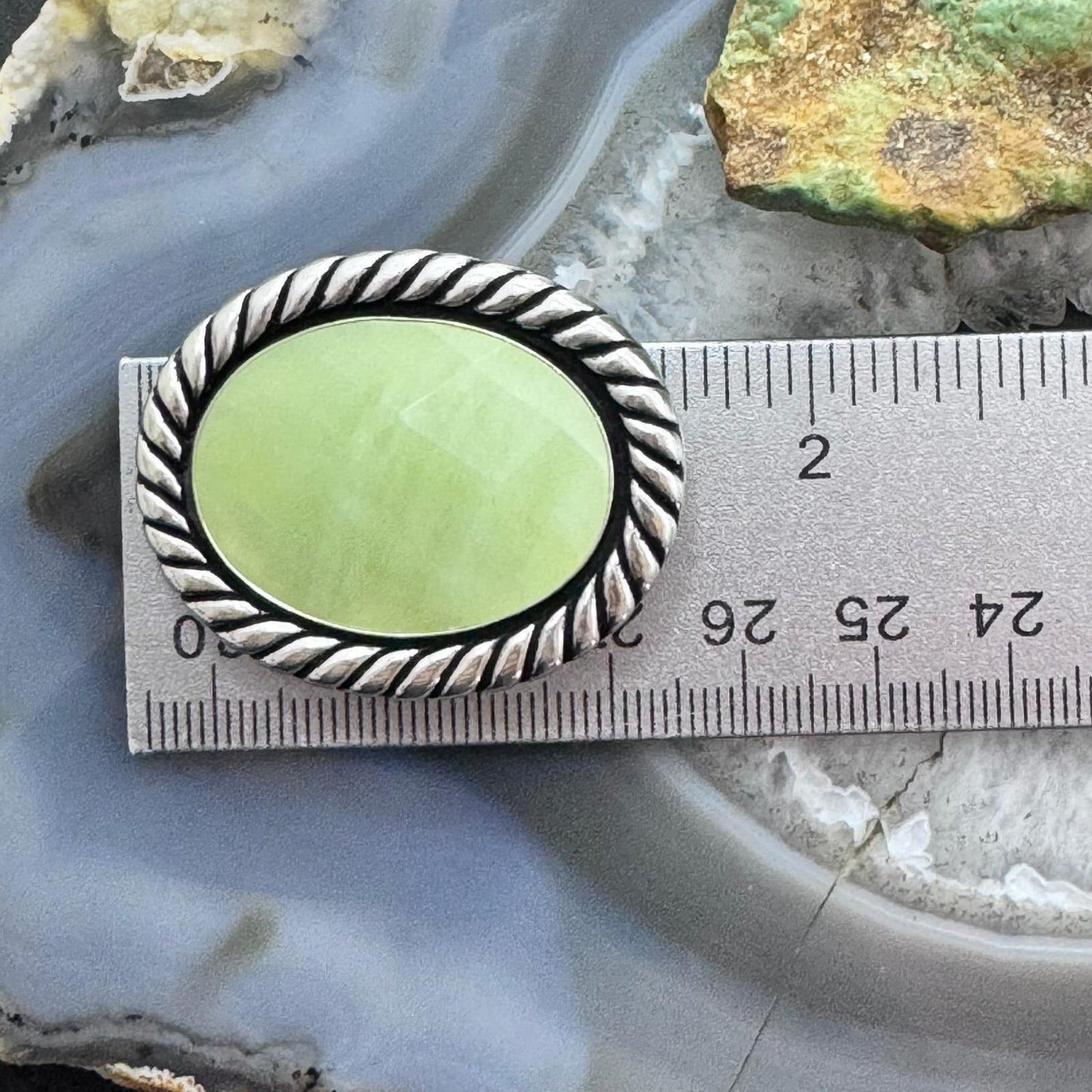 Carolyn Pollack Sterling Silver Large Faceted Oval Green MOP Pendant/Brooch For Women