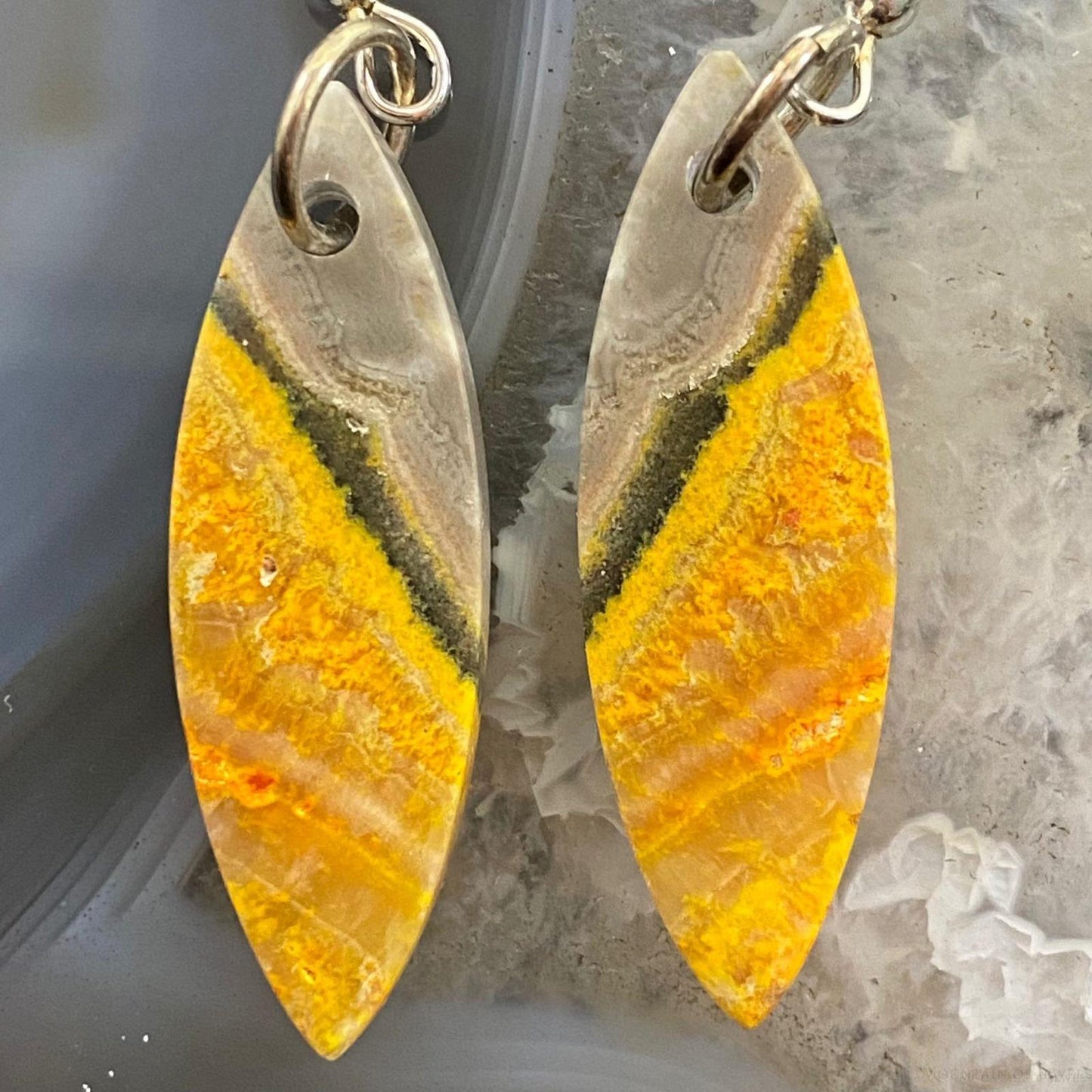 Sterling Silver Marquise Bumblebee Jasper Slab Dangle Earrings For Women #116