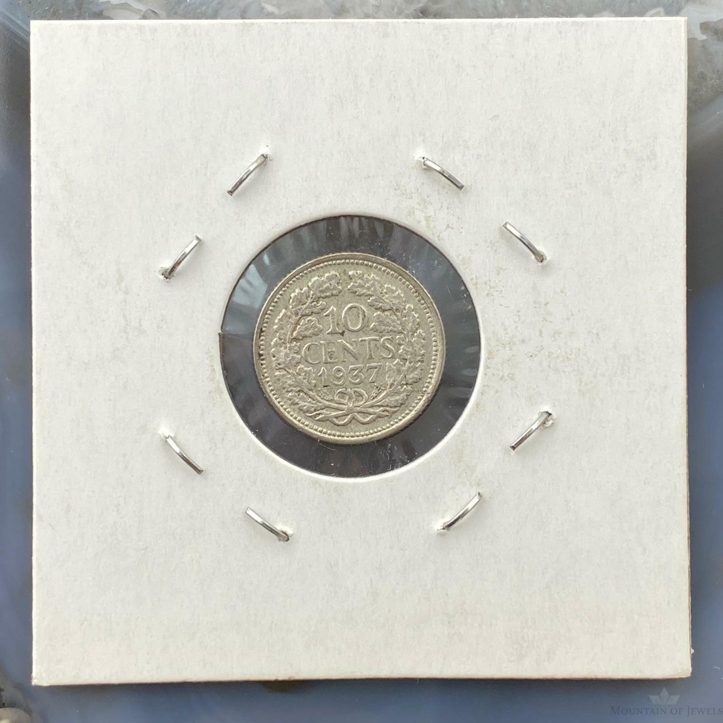1937 Netherlands Queen Wilhelmina 10 Cents Wreath Collectible Silver Coin #1083