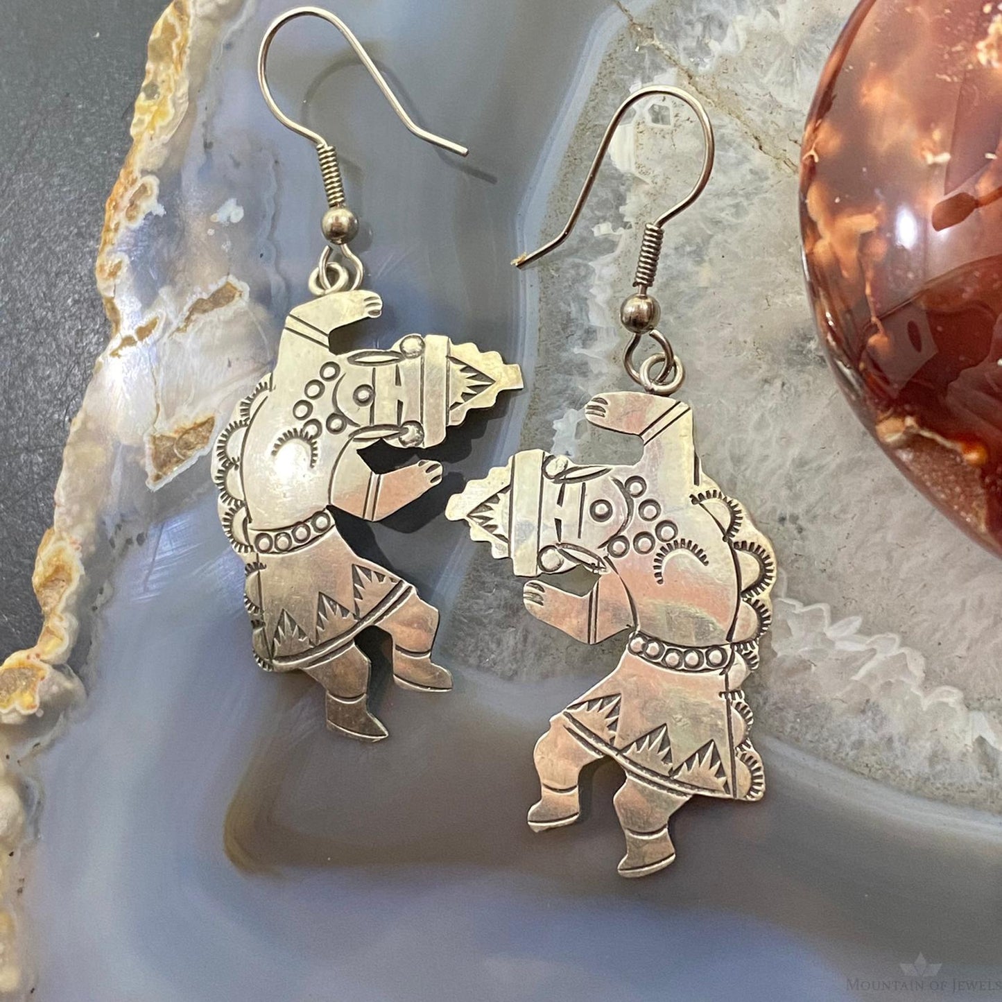 Vintage Signed Native American Sterling Silver Dancer Dangle Earrings For Women