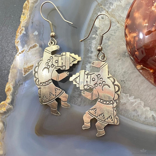 Vintage Signed Native American Sterling Silver Dancer Dangle Earrings For Women