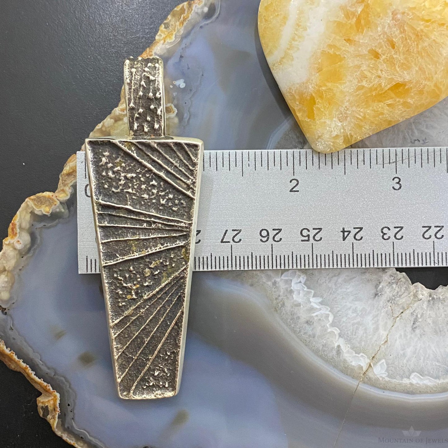 Cheyenne Custer Navajo Sterling Silver Trapeze Decorated Tufa Cast Uni Pendant