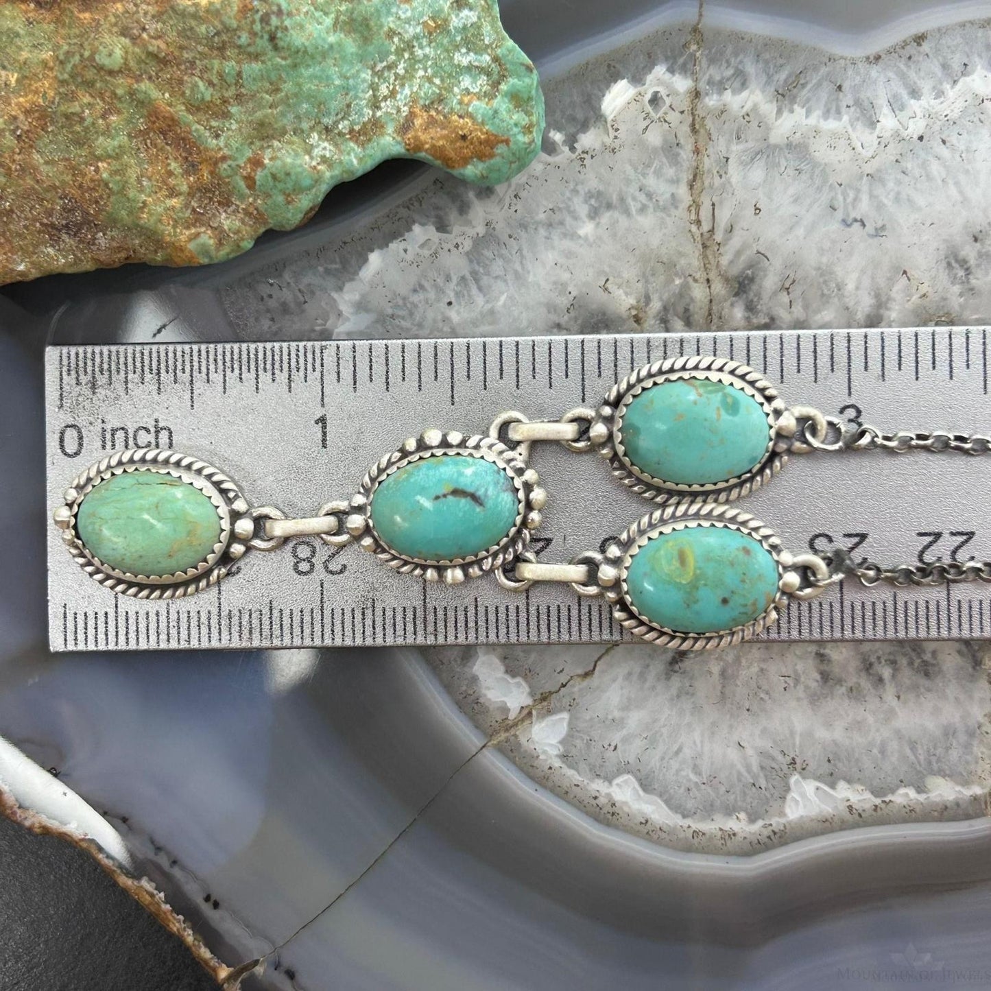 Sterling Silver Southwestern Style 4 Oval Turquoise Lariat Necklace For Women