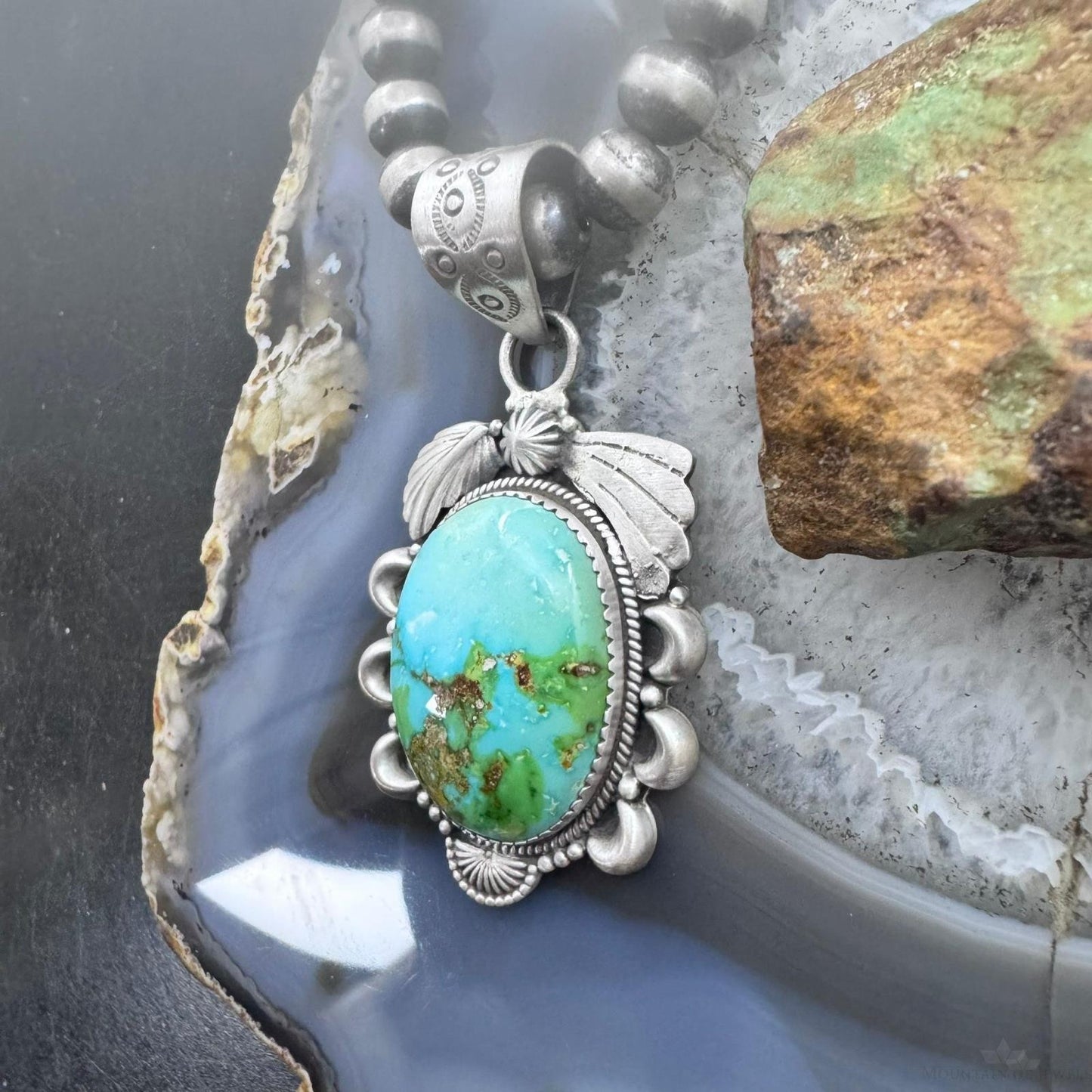 Sterling Silver Southwestern Style Chubby High Grade Sonora Gold Turquoise Pendant For Women