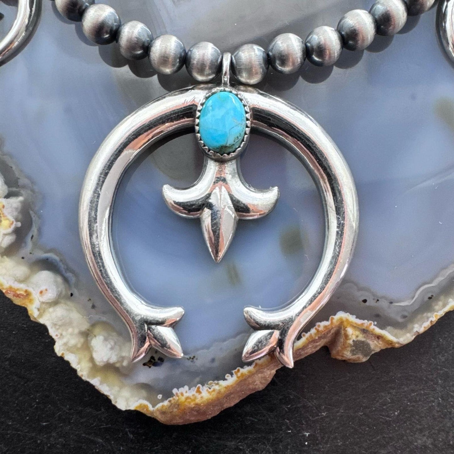 Sterling Silver Southwestern Style Naja w/Turquoise Squash Blossom 20" - 22" Necklace For Women