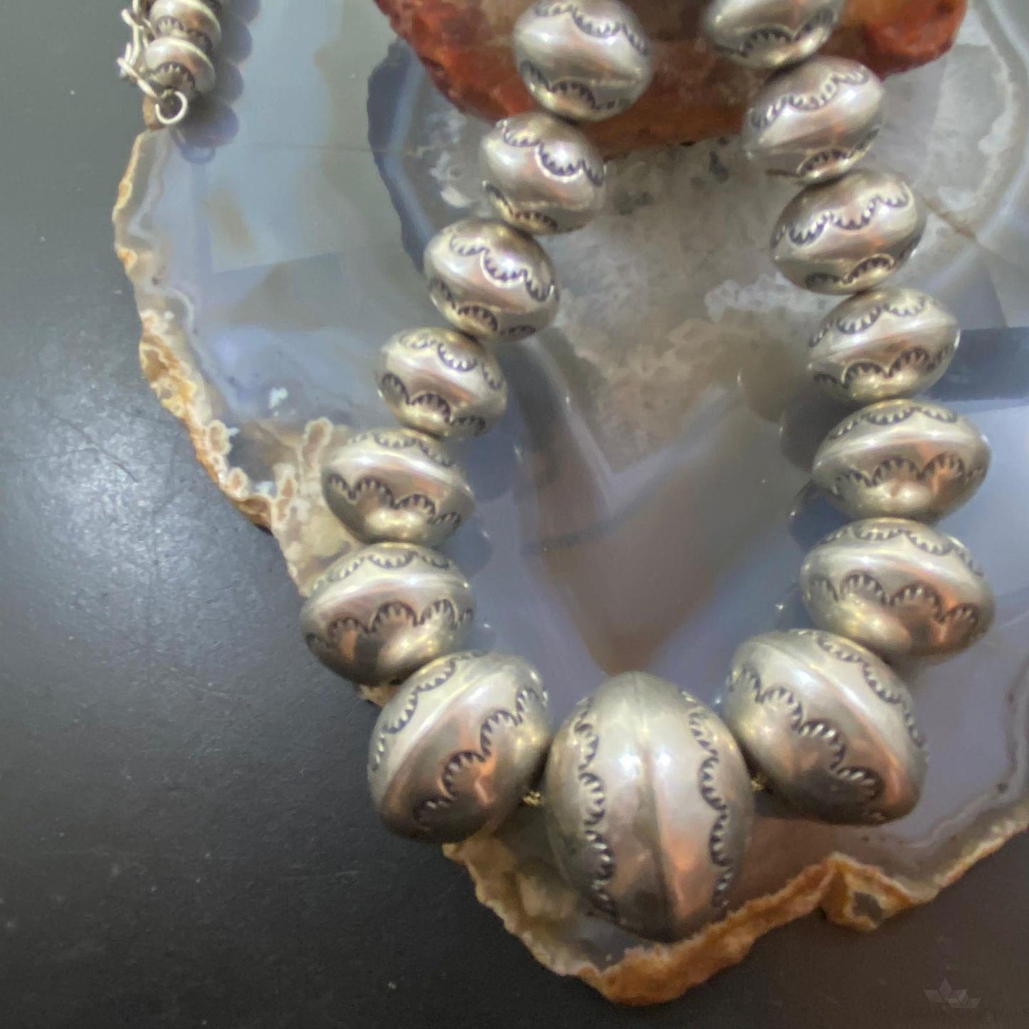 Native American Vintage Graduated Handmade Stamped Navajo Pearl Beads Necklace