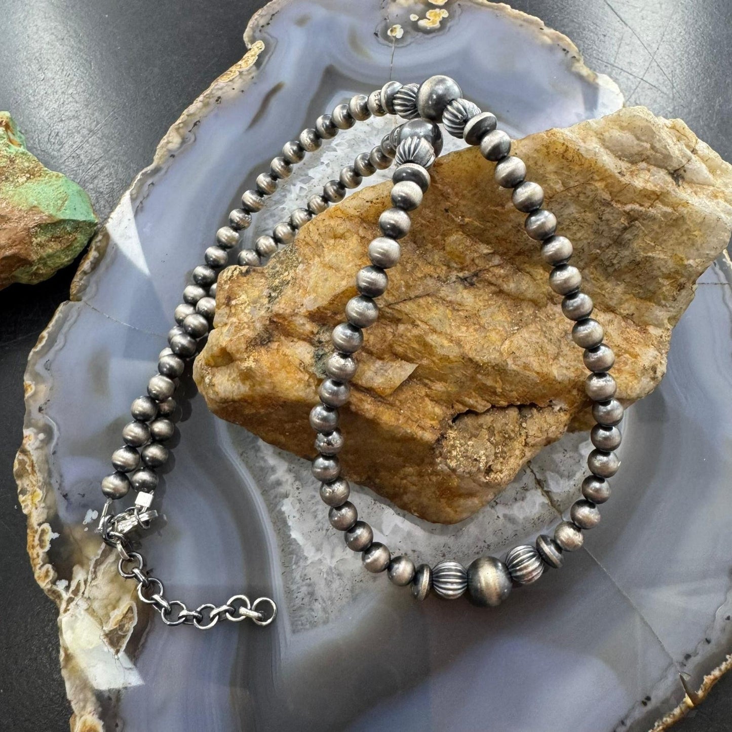 Sterling Silver Southwestern Style Navajo Pearl Beads 2-8 mm Necklace 18"-20" For Women