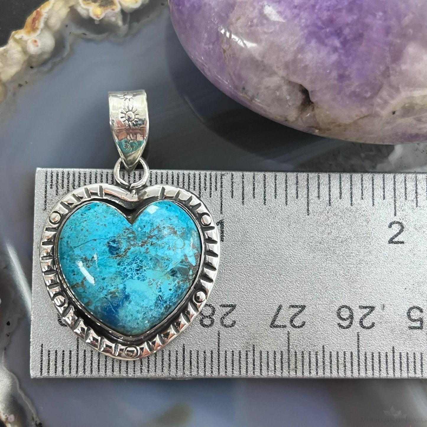 Sterling Silver Southwestern Style Chrysocolla Heart Shape Pendant For Women