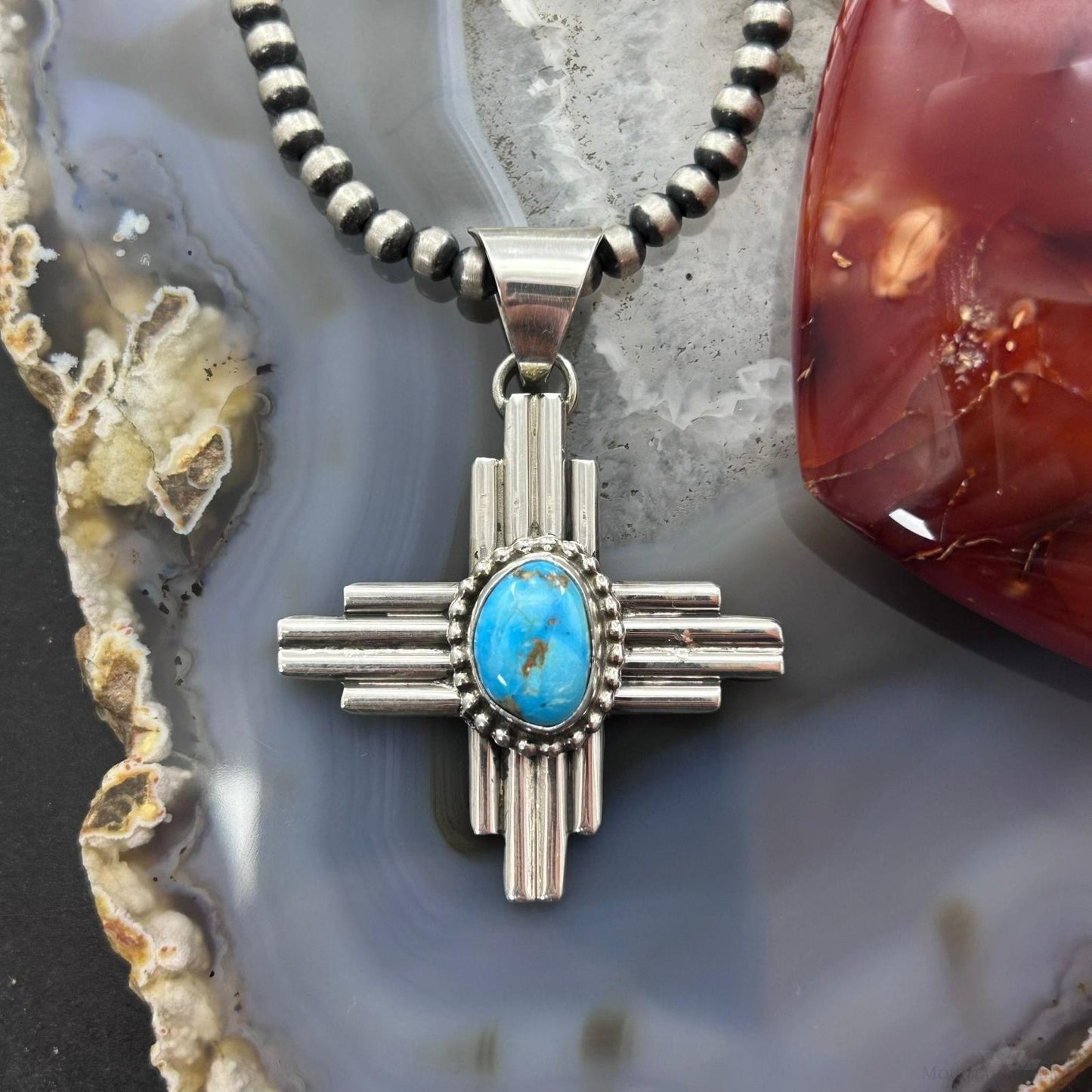 Priscilla Apache Native American Sterling Silver Turquoise Zia Unisex Pendant