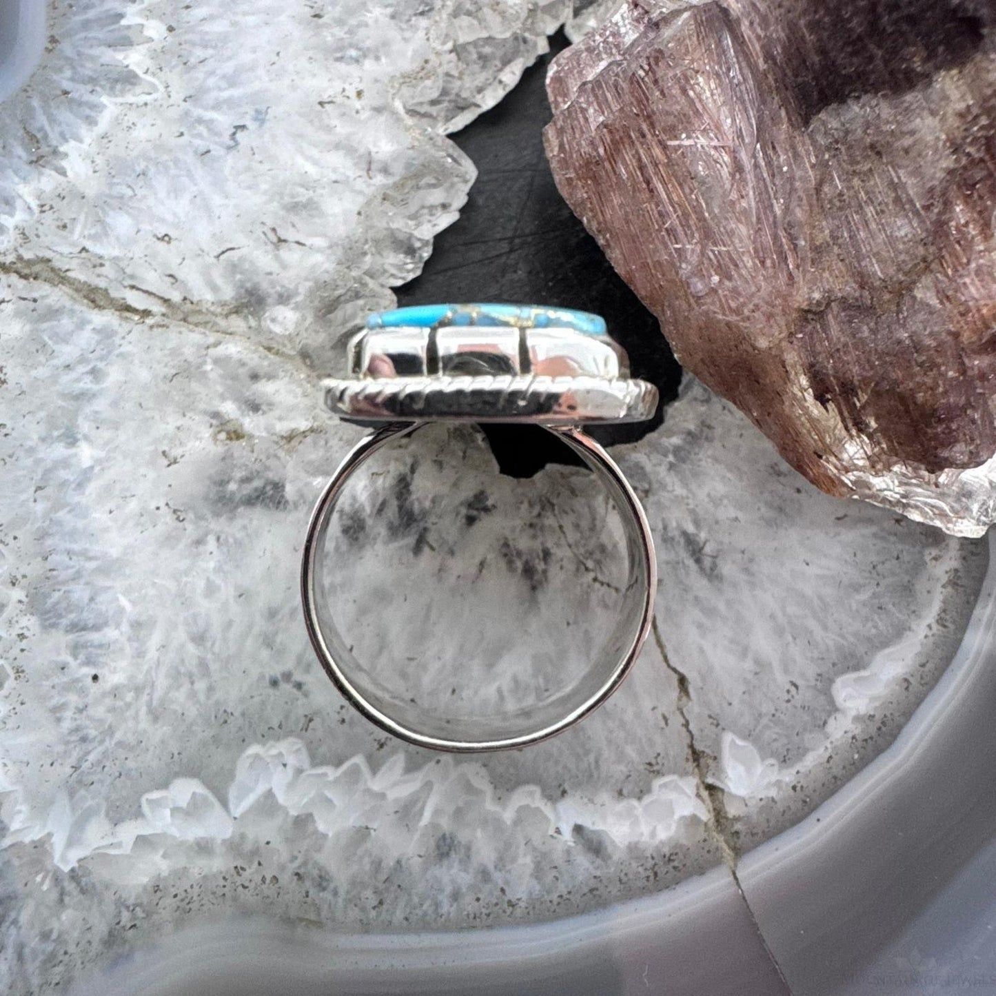 Sterling Silver Southwestern Style Blue Copper Turquoise Ring Size 9.25 For Women