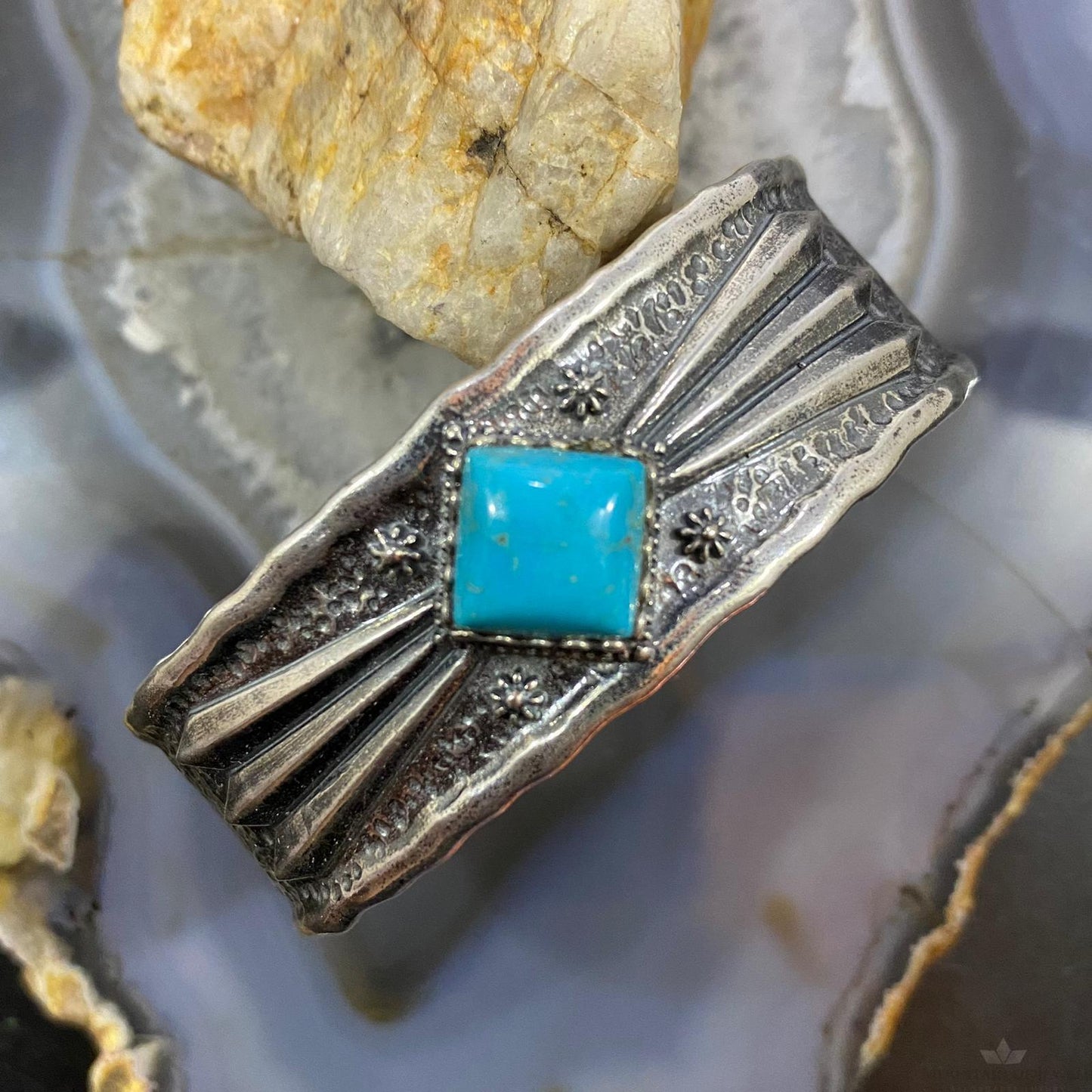 Carolyn Pollack Sterling Silver Turquoise Decorated Heavy Bracelet For Women