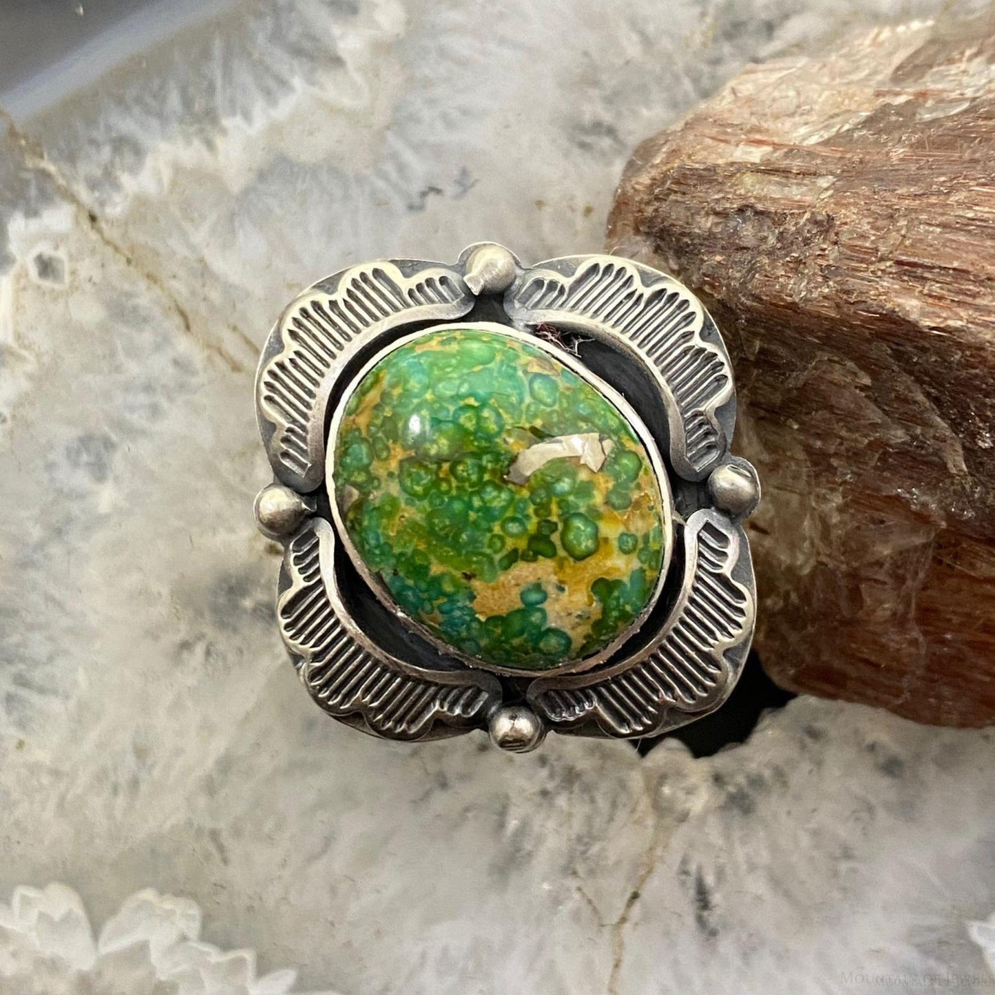 Gilbert Platero Native American Sterling Silver Oval Turquoise Ring Size 9