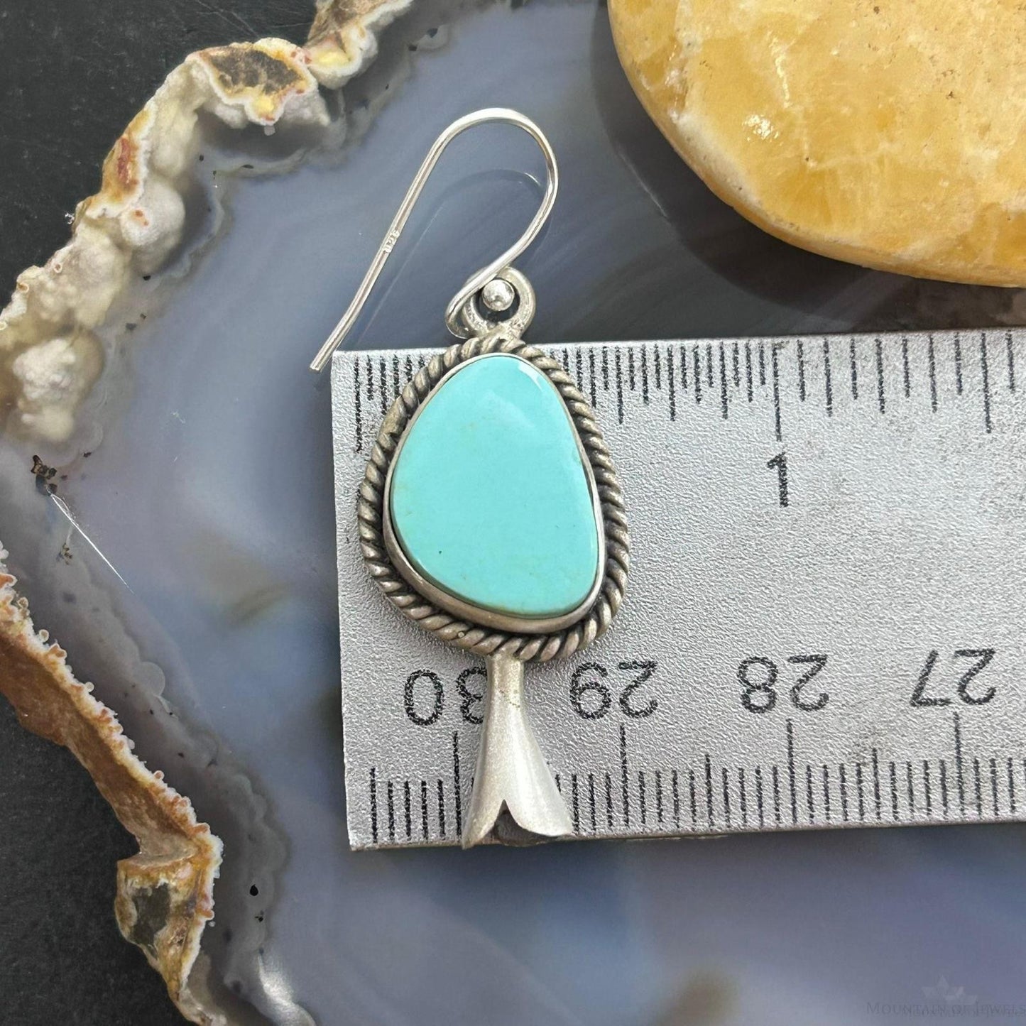 Sterling Silver Southwestern Style Turquoise Squash Blossom Dangle Earrings For Women #3