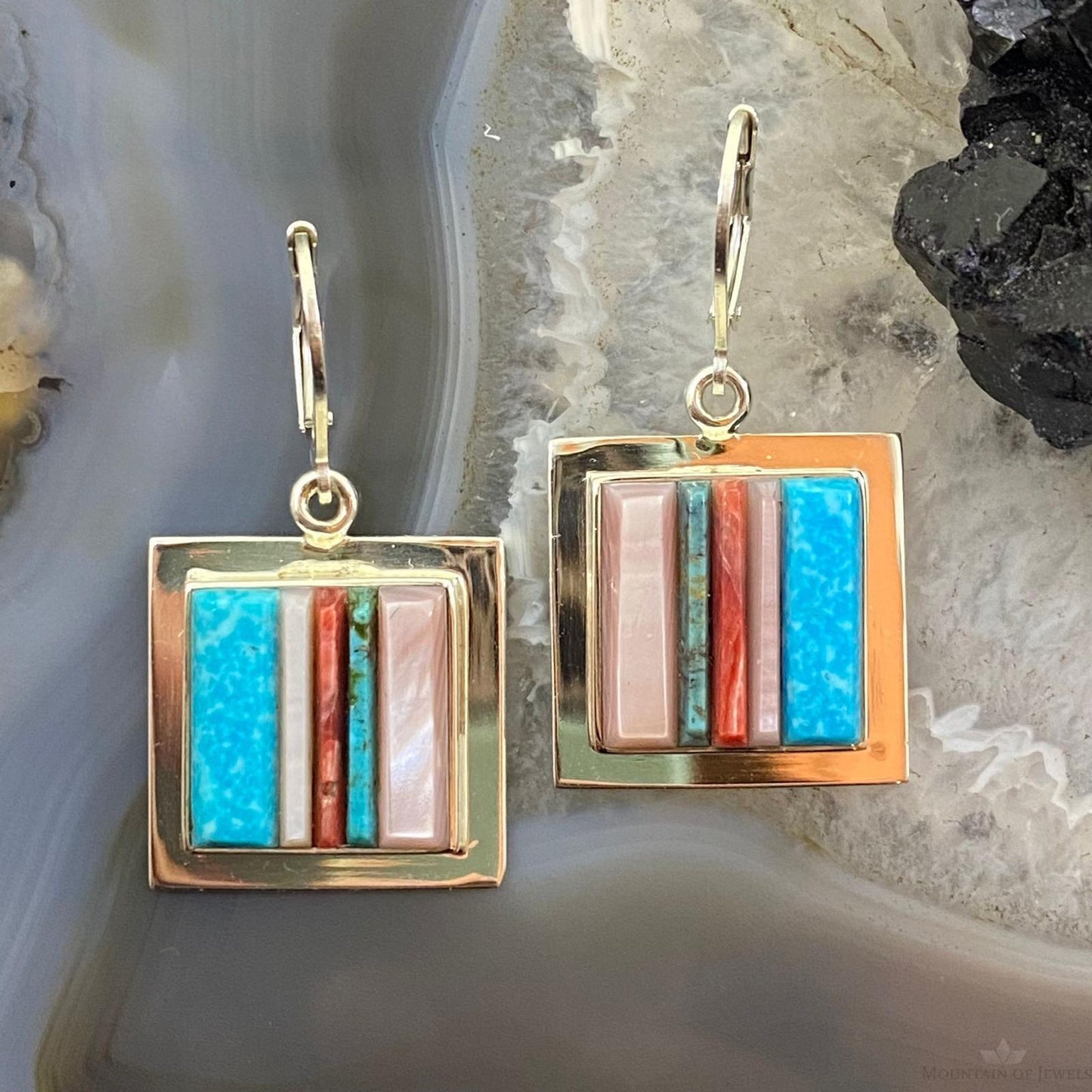 Veronica Benally Native American Silver Multi Stone Cobblestone Dangle Earrings