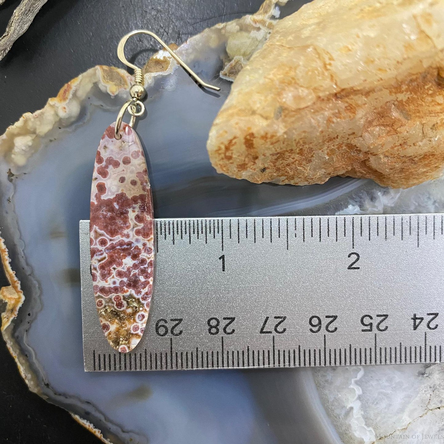 Sterling Silver Oval Red Jasper Slab Dangle Earrings For Women #087