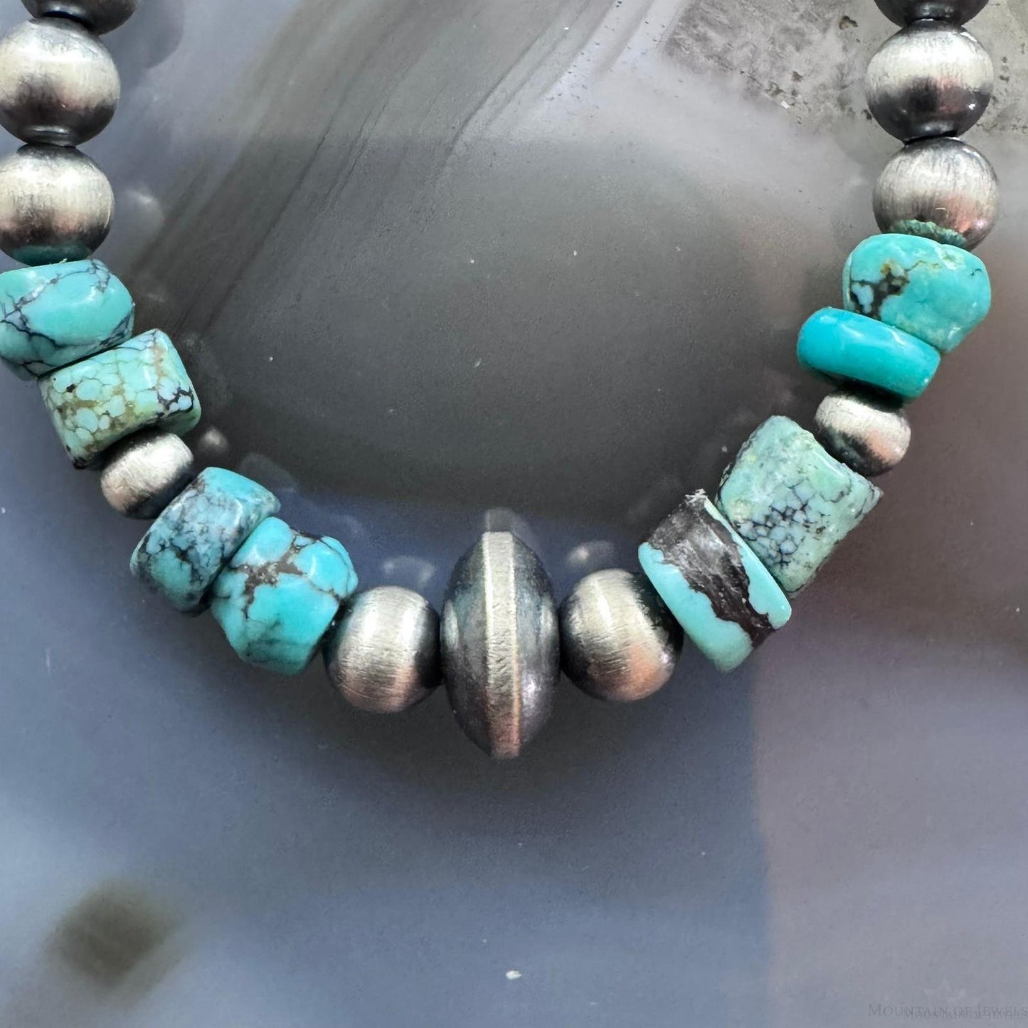 Sterling Silver Southwestern Style Navajo Pearl & Turquoise Bead Hoop Earrings For Women