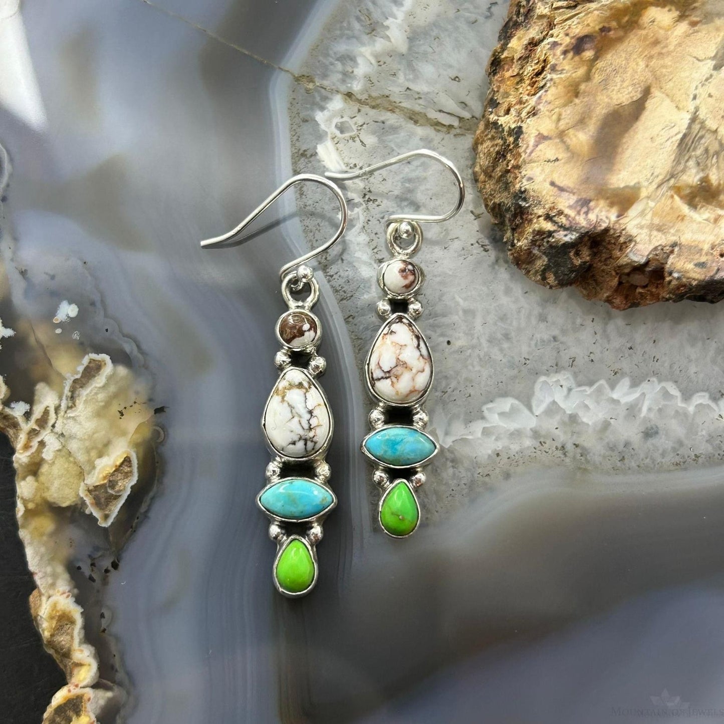 Sterling Silver Southwestern Style Multistone Dangle Earrings For Women #11
