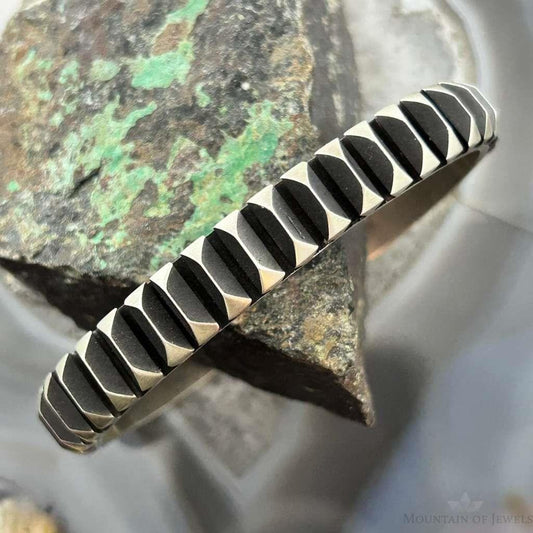 Leander Tahe Native American Sterling Silver 3D Geometric Unisex Cuff Bracelet