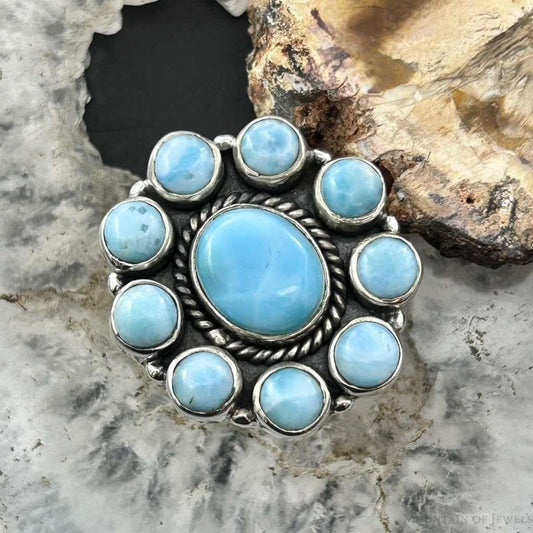 Sterling Silver Southwestern Style Larimar Cluster Ring Size 7 For Women