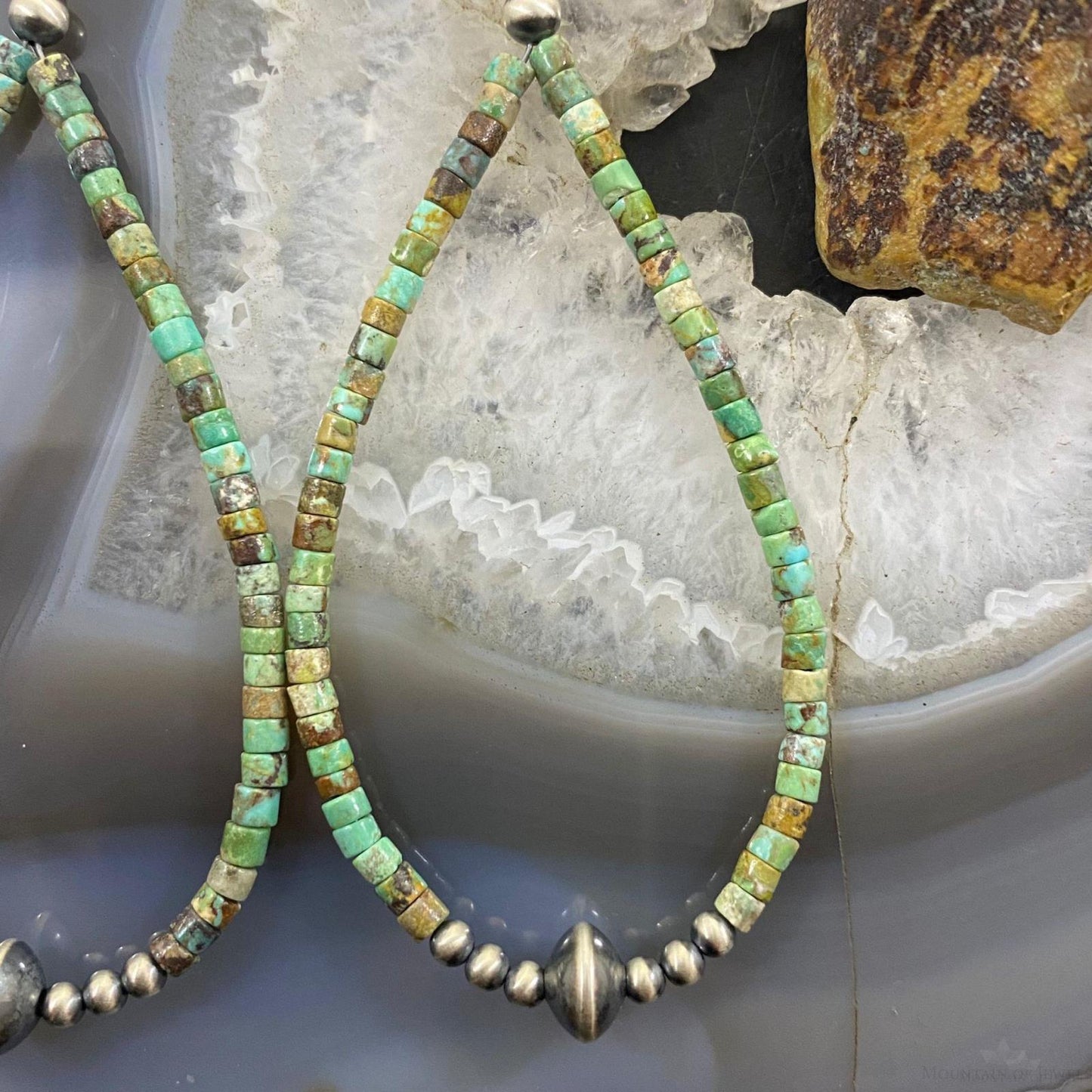 Sterling Silver Green Turquoise Beads & Navajo Pearl Beads Hoop Dangle Earrings