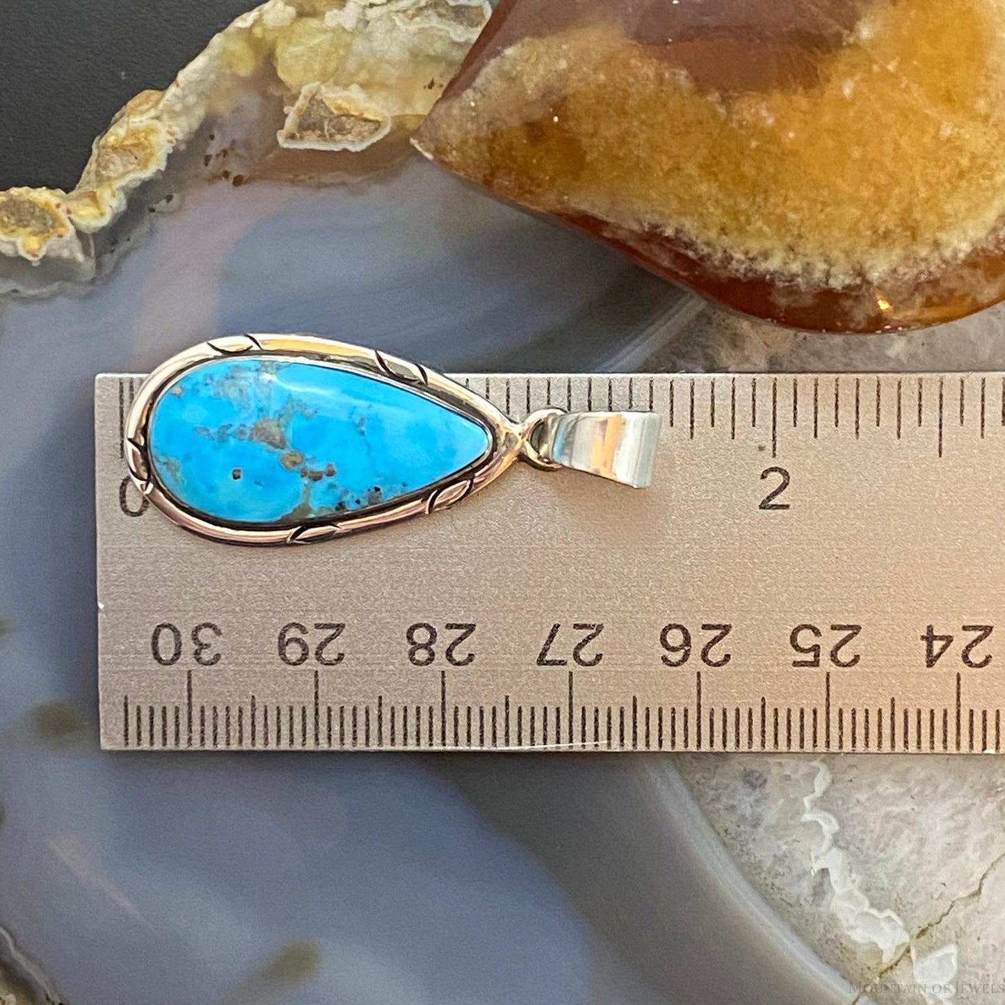 Native American Sterling Blue Ridge Turquoise Teardrop Pendant For Women #1