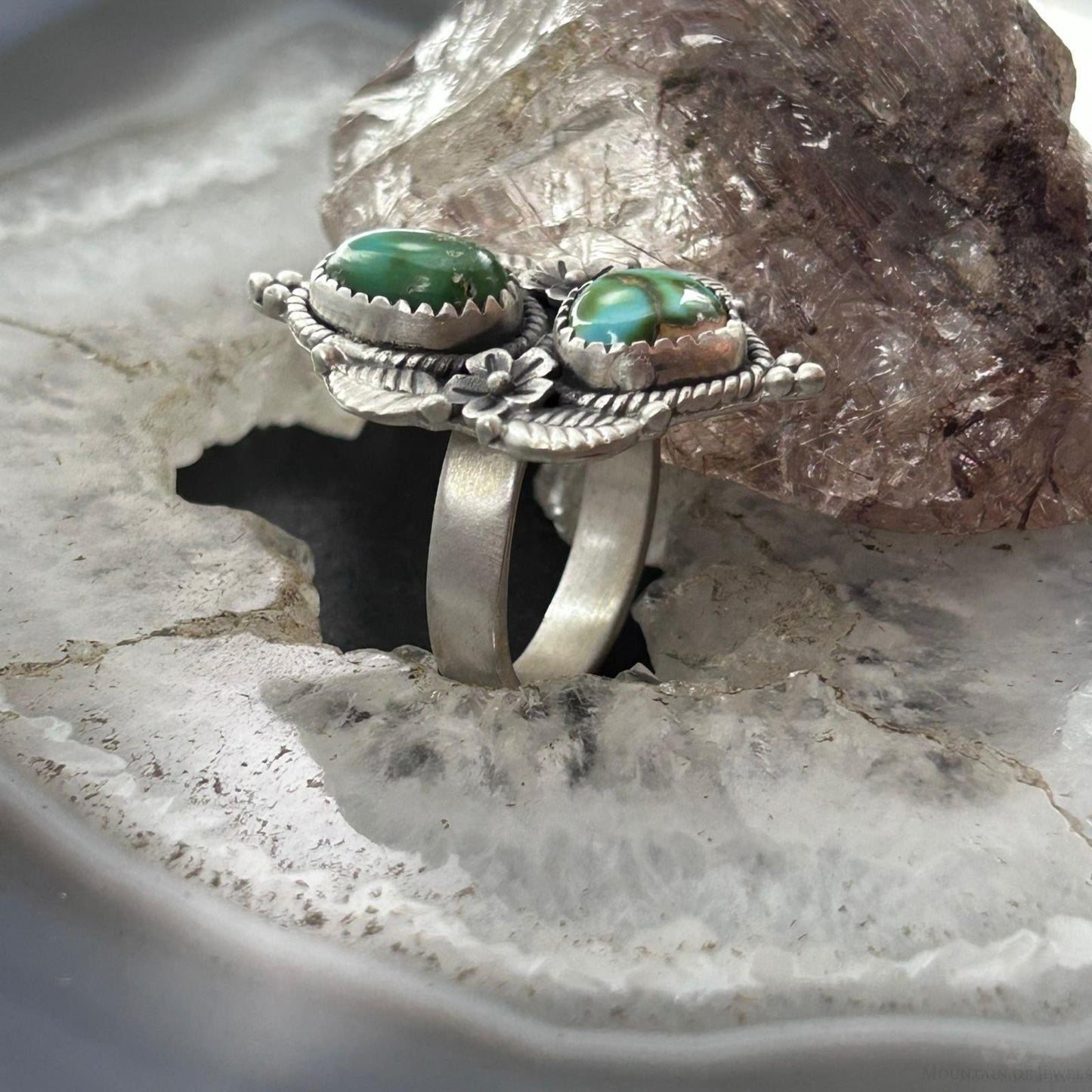 Sterling Silver Southwestern Style 2 Sonora Gold Turquoise Adjustable Ring For Women