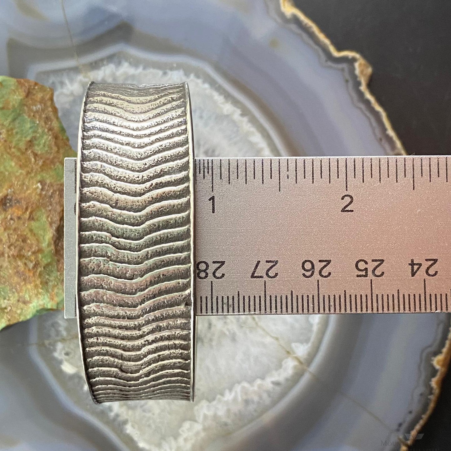 Signed Native American Sterling Silver Heavy Gauge Striped Bracelet For Women
