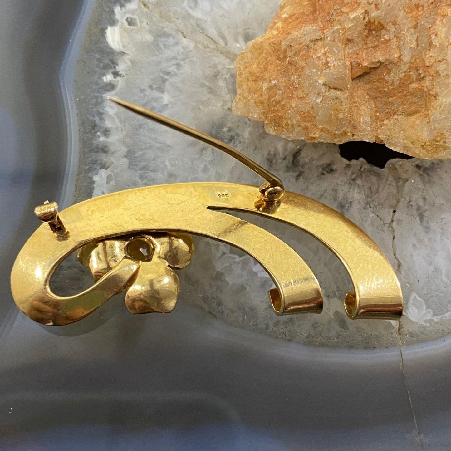 Vintage 14K Yellow Gold & Citrine Floral Brooch For Women