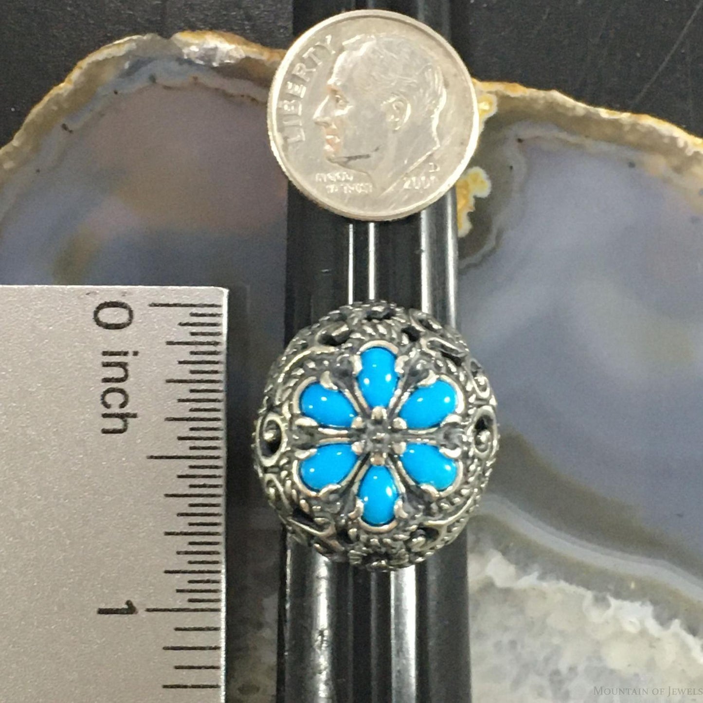 Carolyn Pollack Southwestern Style Sterling Silver 6 Turquoise Flower Ring For Women