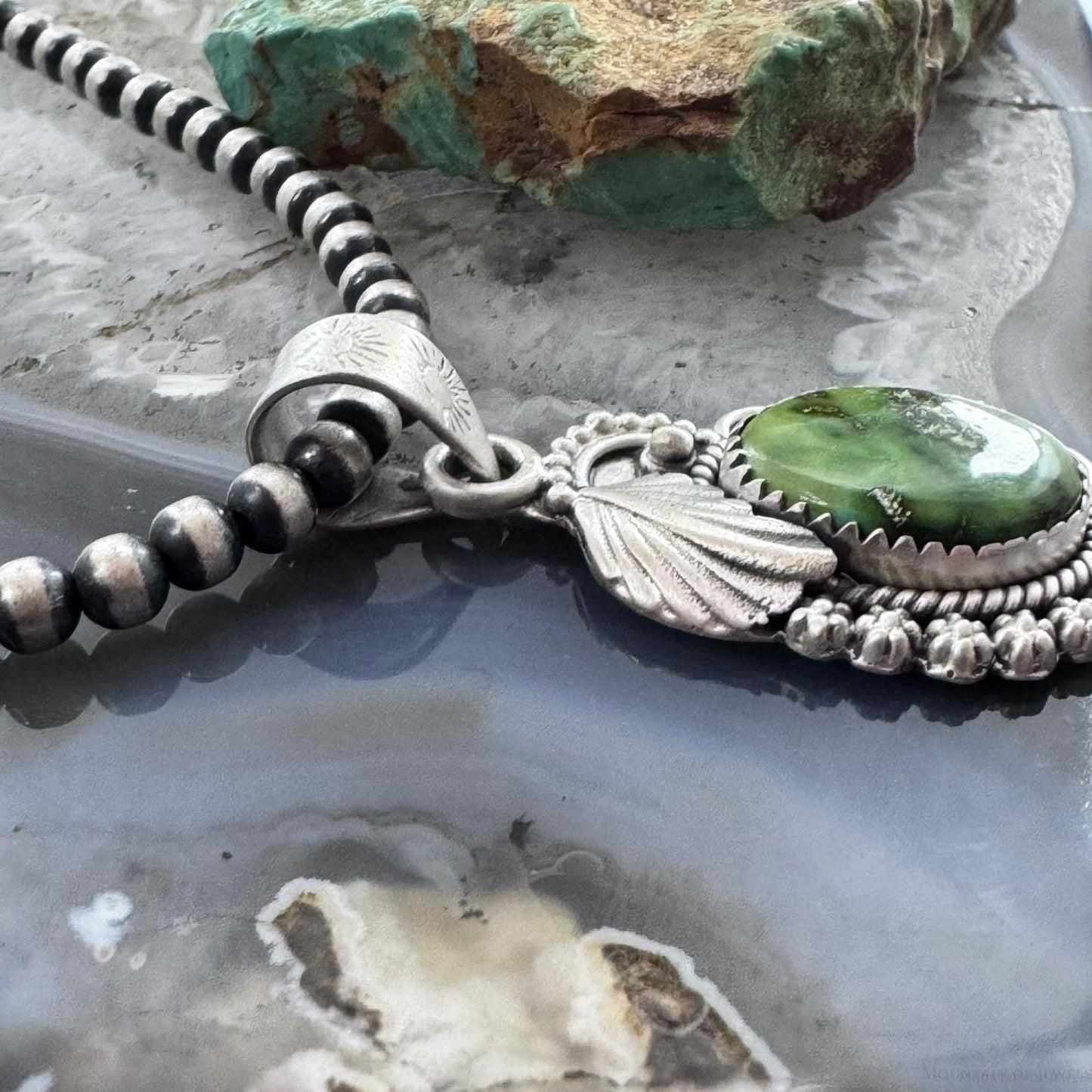 Sterling Silver Southwestern Style Oval Green Sonora Gold Turquoise Pendant For Women
