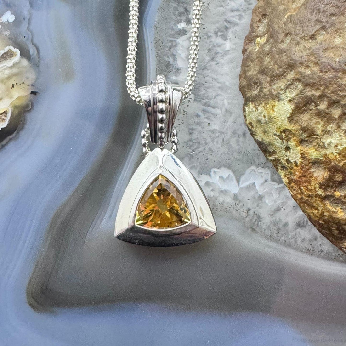 Carolyn Pollack Sterling Silver Triangle Faceted Citrine Pendant With Necklace For Women