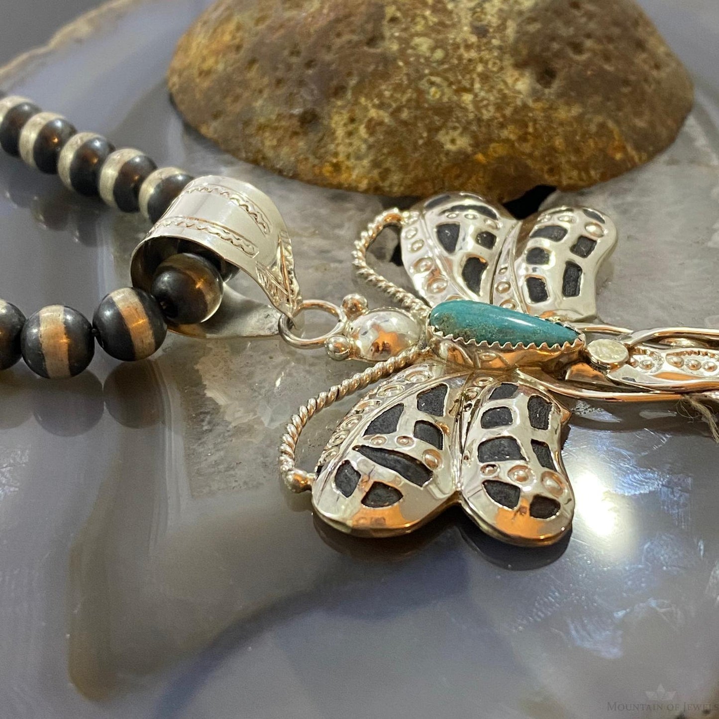Alonzo Mariano Sterling Kingman Turquoise Dragonfly Decorated Pendant For Women