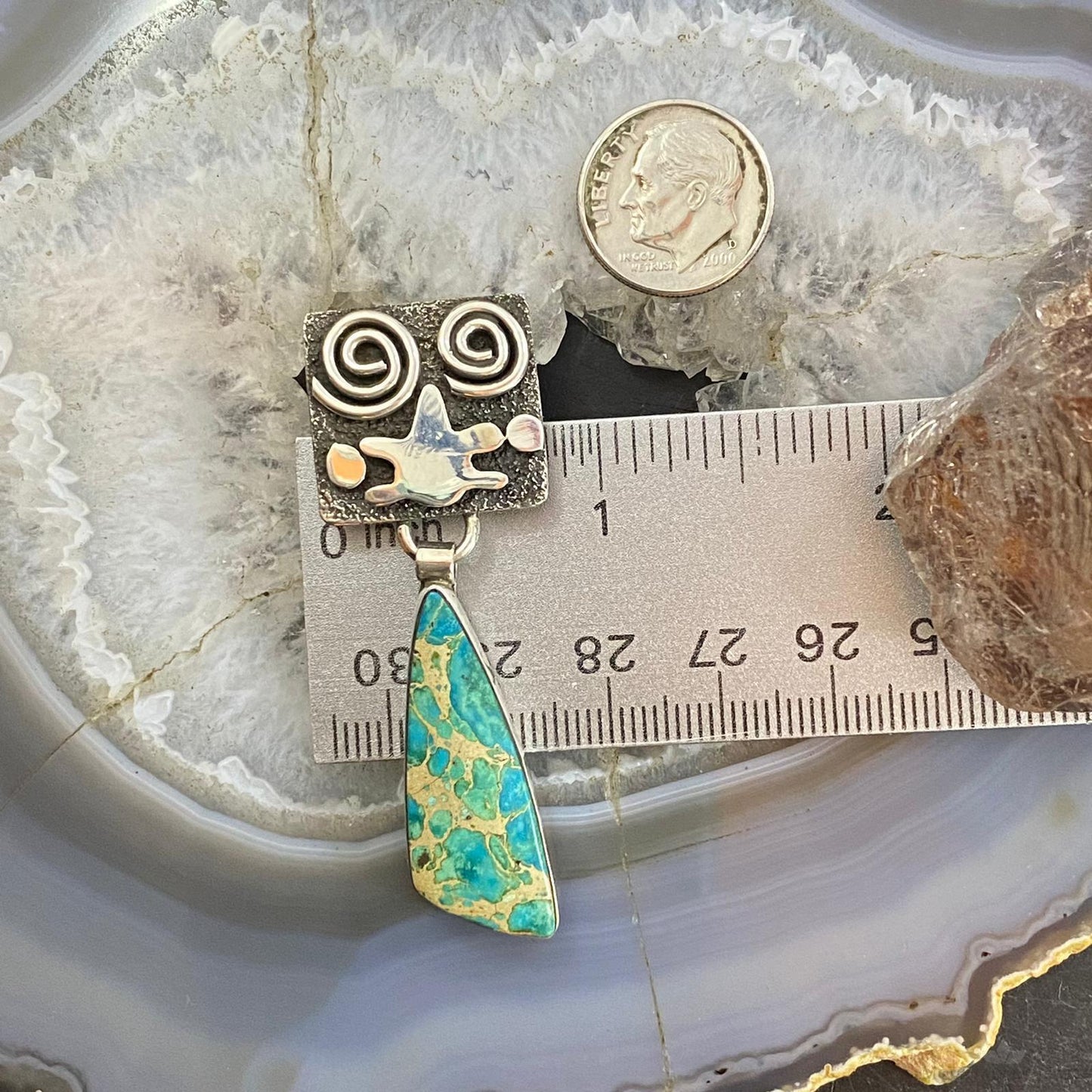 Alex Sanchez Native American Sterling Silver Blue Sediment Petroglyph Dangle Earrings For Women