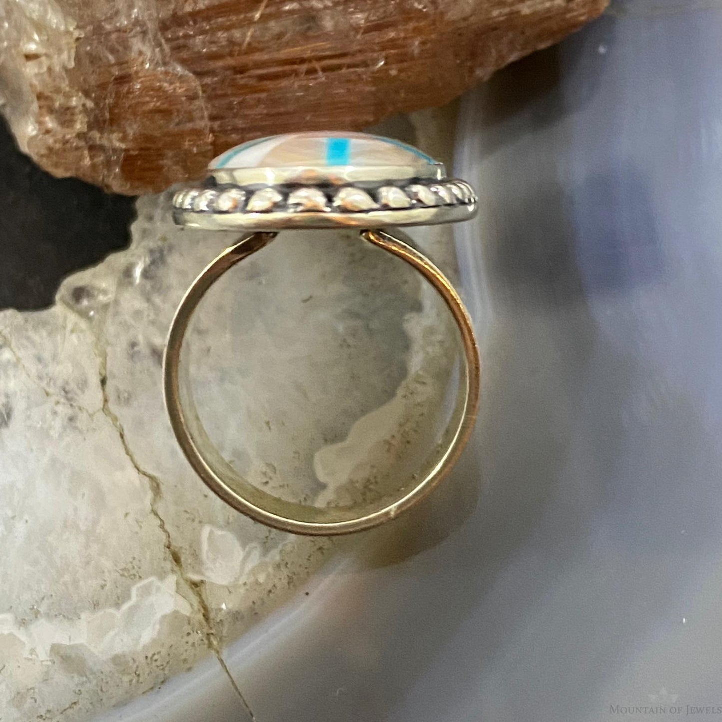 Carolyn Pollack Southwestern Style Sterling Oval MOP & Turquoise Inlay Ring For Women Sz Variety