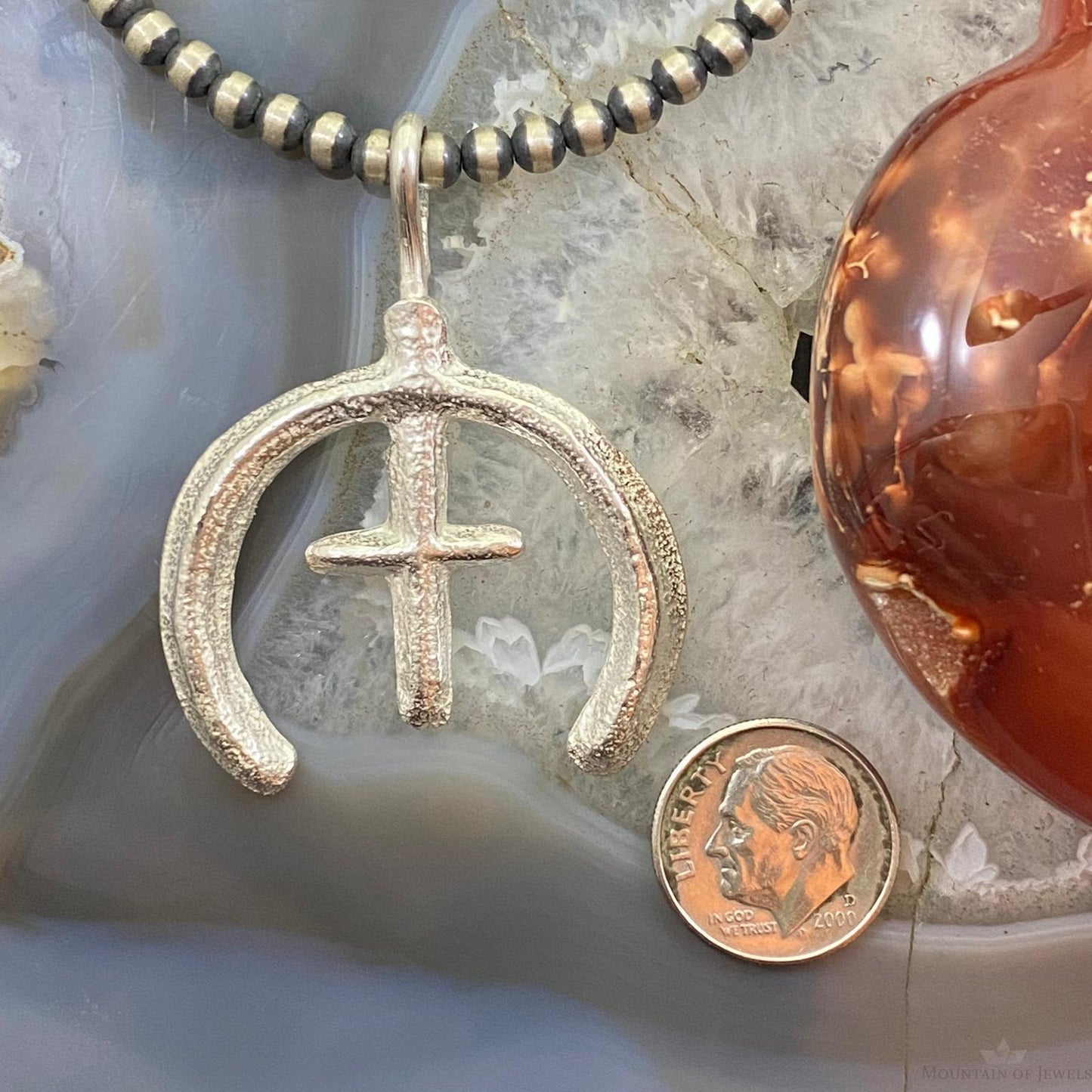 Ira Custer Native American Sterling Silver Tufa Cast Unisex Cross & Naja Pendant